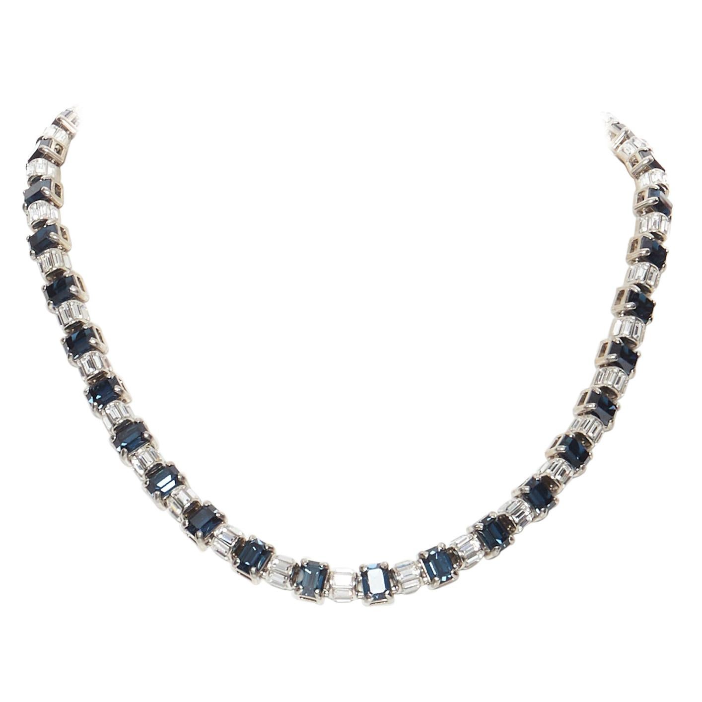 new PRADA blue faux sapphire rhinestone crystal jewel baguette fashion necklace