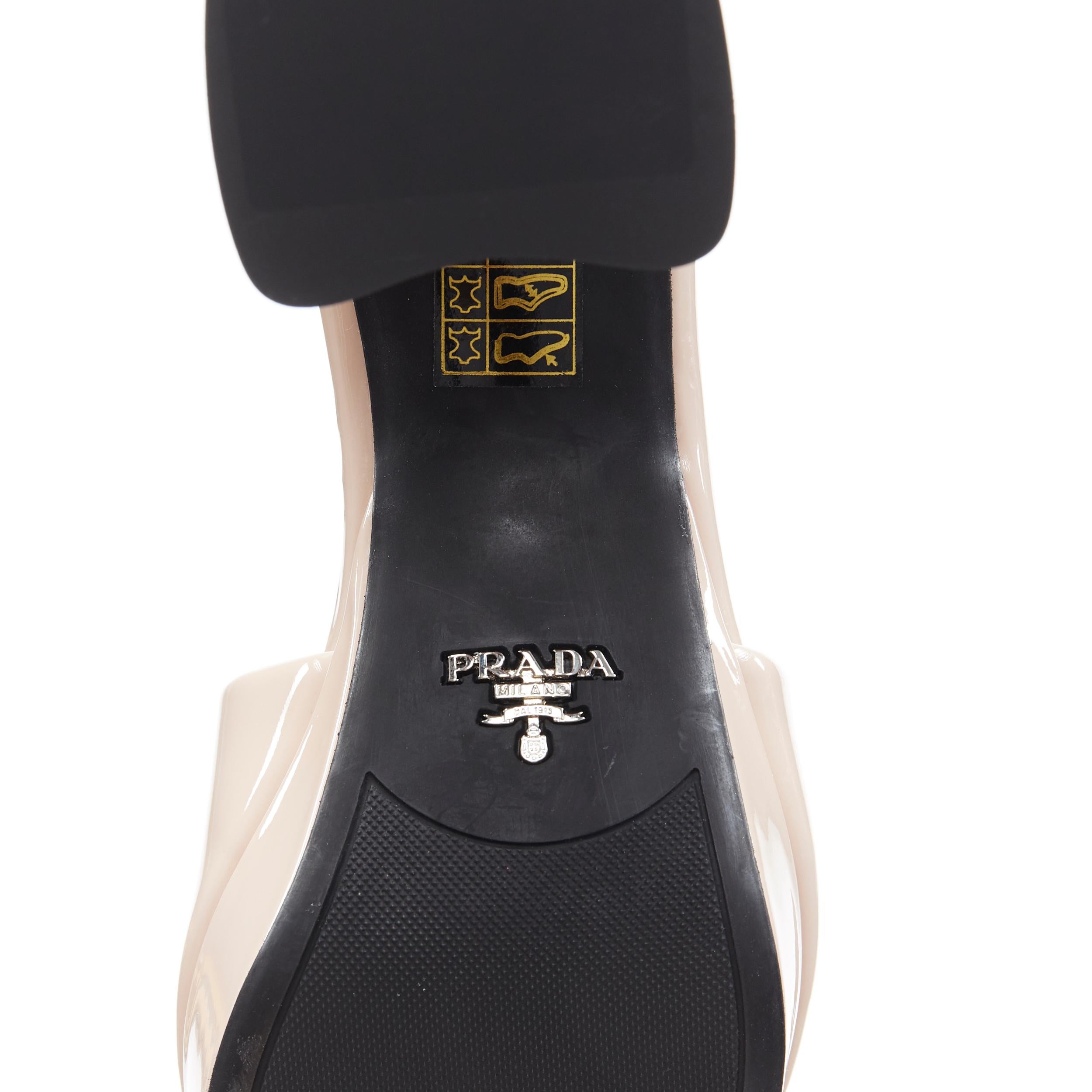 new PRADA blush nude patent silver logo platform block heel mule clog shoes EU39 3