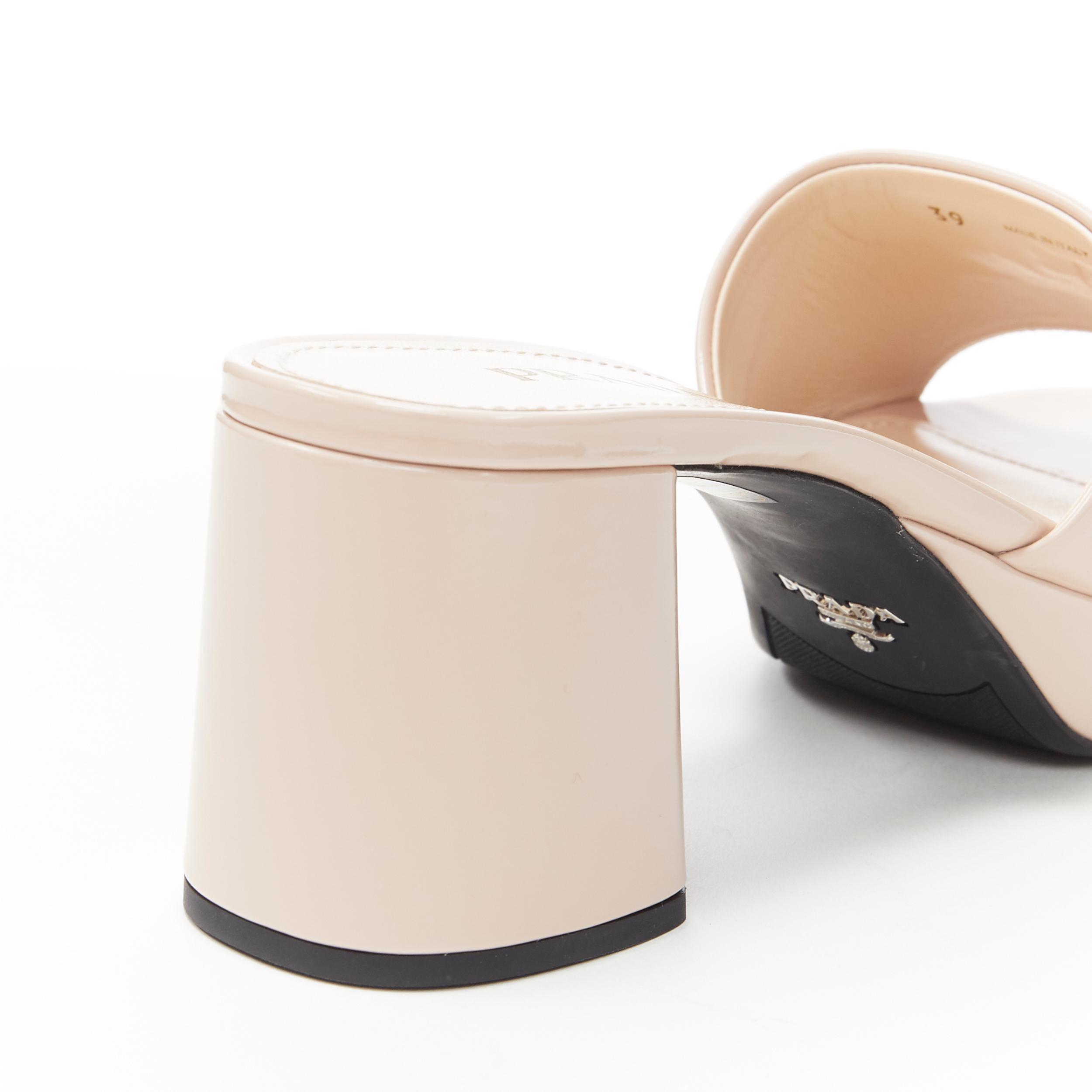 new PRADA blush nude patent silver logo platform block heel mule clog shoes EU39 1