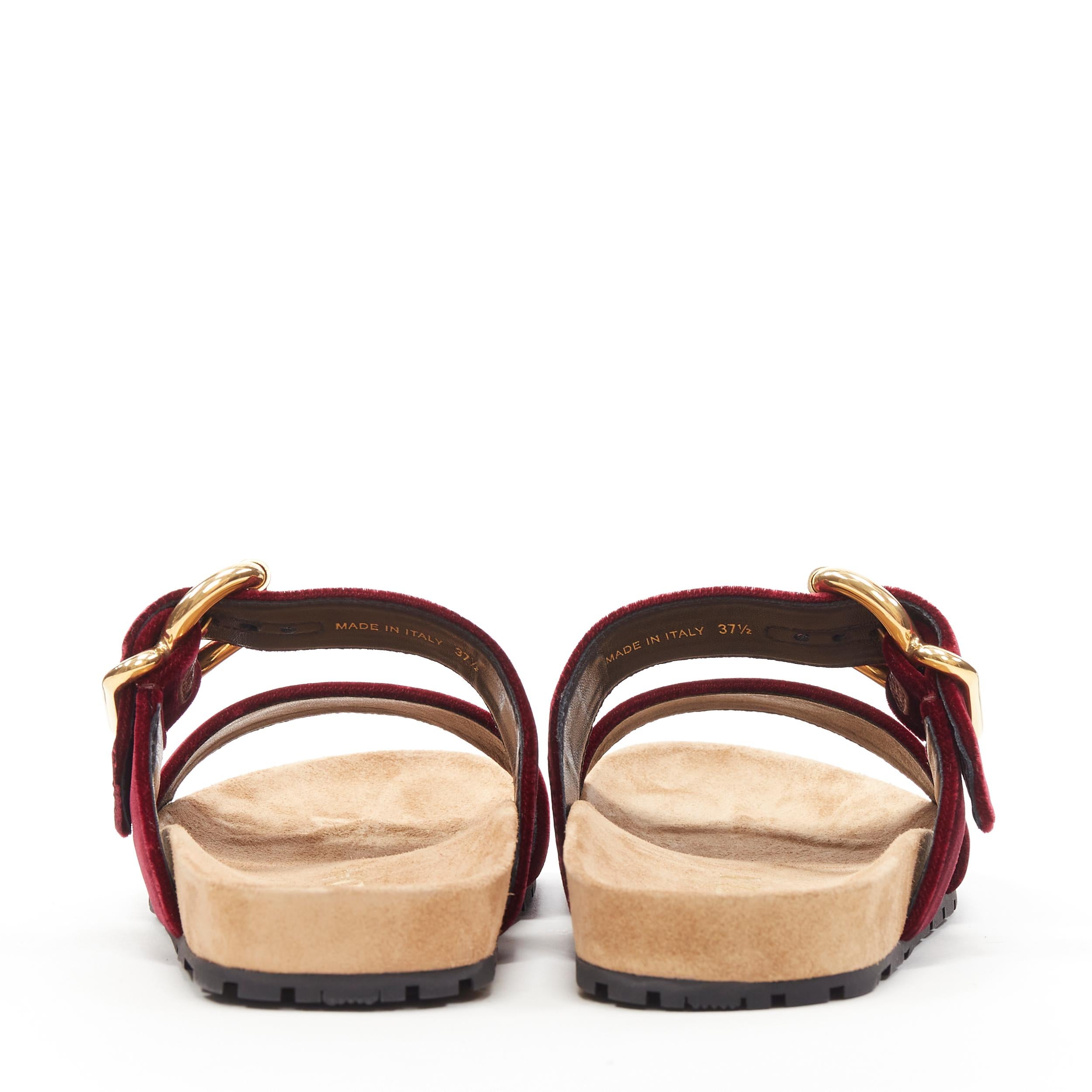 Women's new PRADA burgundy red velvet strap gold buckle slides summer sandals EU37.5