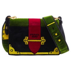 new PRADA Cahier Pop black green red Tromp Loeil velvet crossbody structured bag