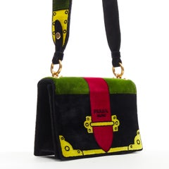 new PRADA Cahier Pop green black redTromp Loeil velvet crossbody structured bag
