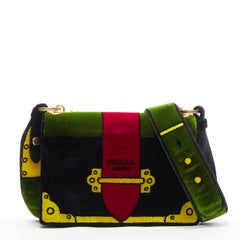 new PRADA Cahier Pop Tromp Loeil green black red velvet crossbody shoulder bag