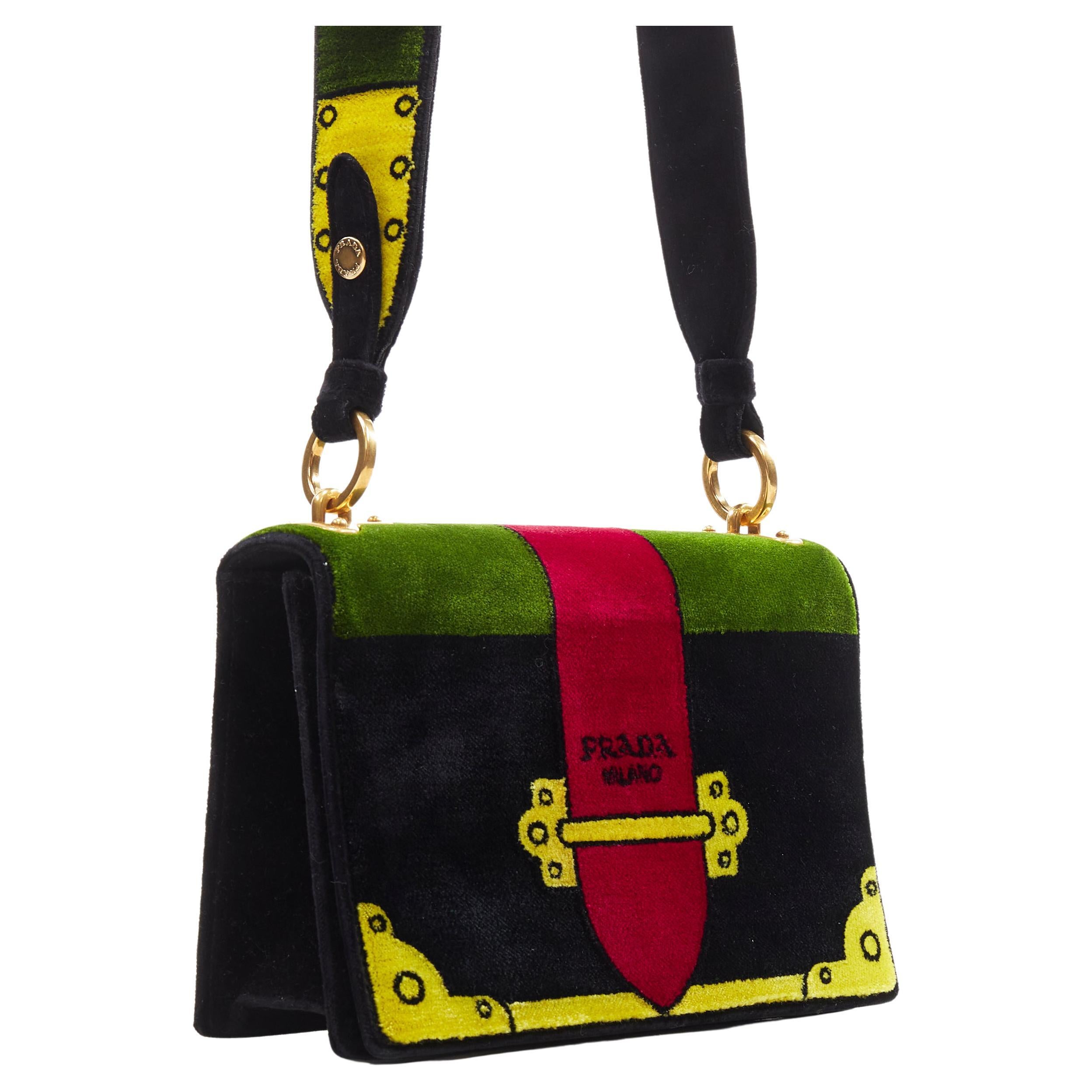 new PRADA Cahier Pop Tromp Loeil green black red velvet crossbody shoulder bag