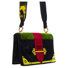 nouveau PRADA Cahier Pop Tromp Loeil green black red velvet crossbody shoulder bag