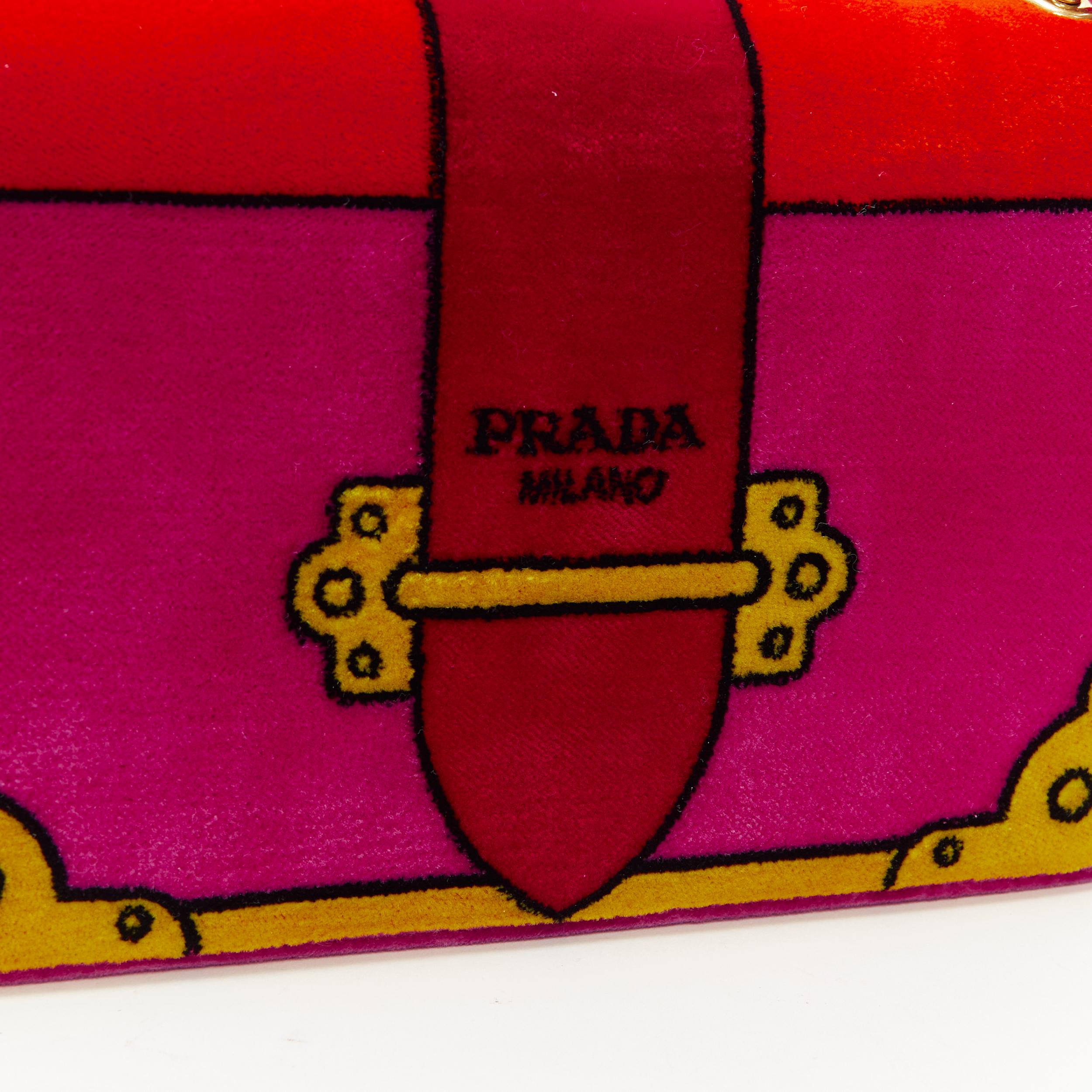 new PRADA Cahier Pop Tromp Loeil print pink velvet flap crossbody shoulder bag In New Condition In Hong Kong, NT