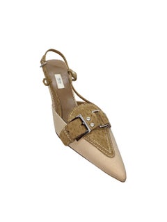 NEW Prada Canvas & Suede Buckle Slingback Mules Heel Pumps 40