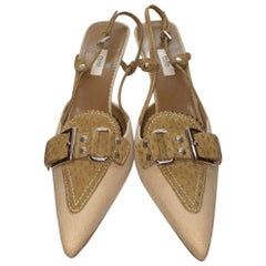 NEU NEU Prada Canvas & Wildleder Slingback Pantoletten mit Absatz Pumps