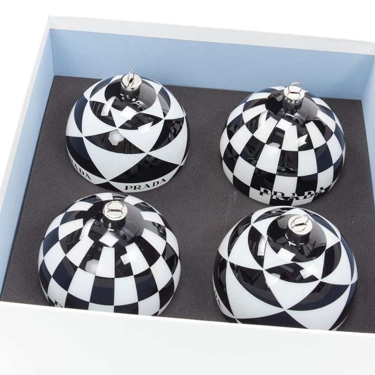 new PRADA Christmas 2021 Limited Edition black white geometric logo ornament  set For Sale at 1stDibs