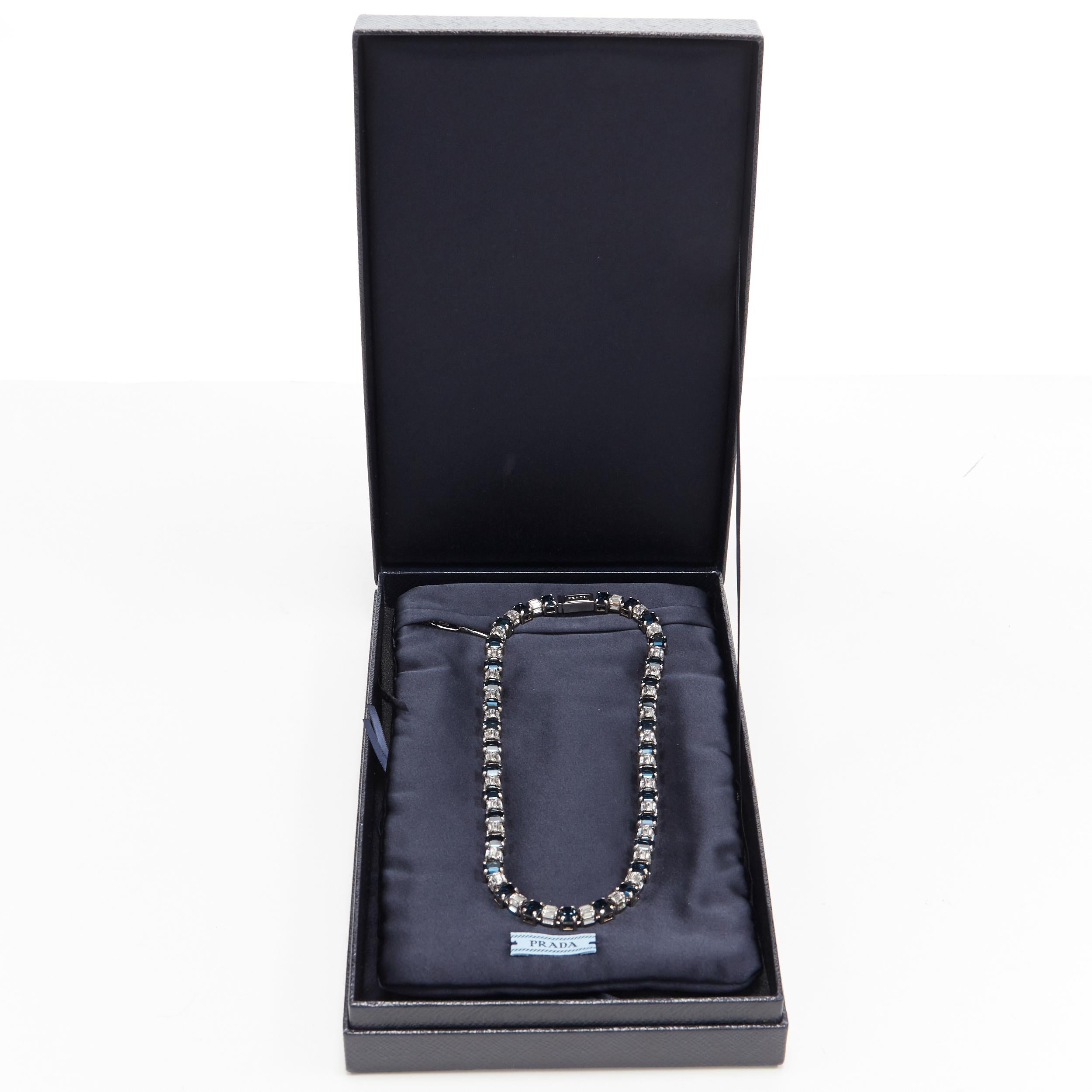 new PRADA clear sapphire  topaz blue crystal rhinestone baguette short necklace 4