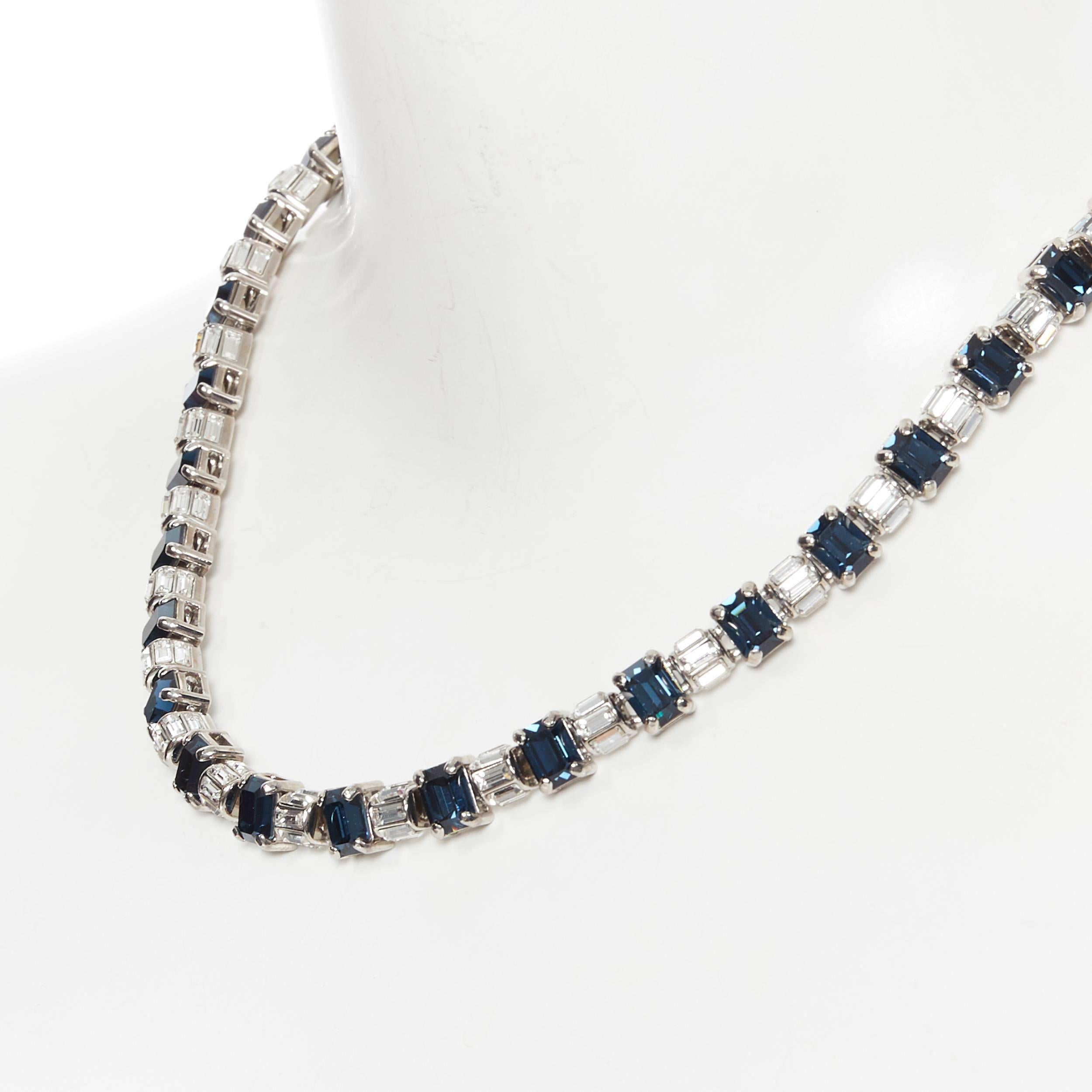 new PRADA clear sapphire  topaz blue crystal rhinestone baguette short necklace
Brand: Prada
Designer: Miuccia Prada
Model Name / Style: Crystal necklace
Material: Other; crystal
Color: Blue, clear
Pattern: Solid
Closure: Clasp
Extra Detail: Prada