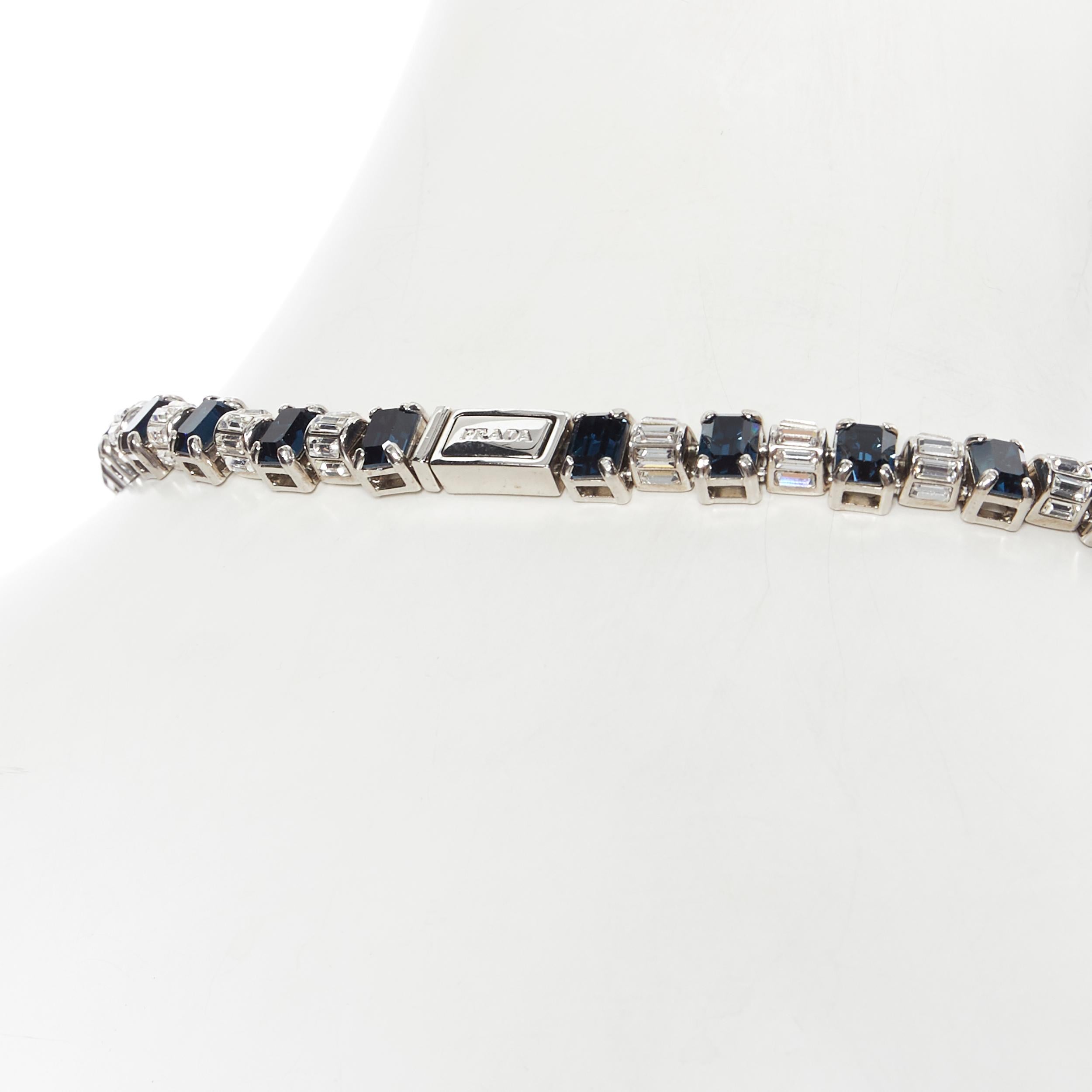 new PRADA clear sapphire  topaz blue crystal rhinestone baguette short necklace In New Condition In Hong Kong, NT