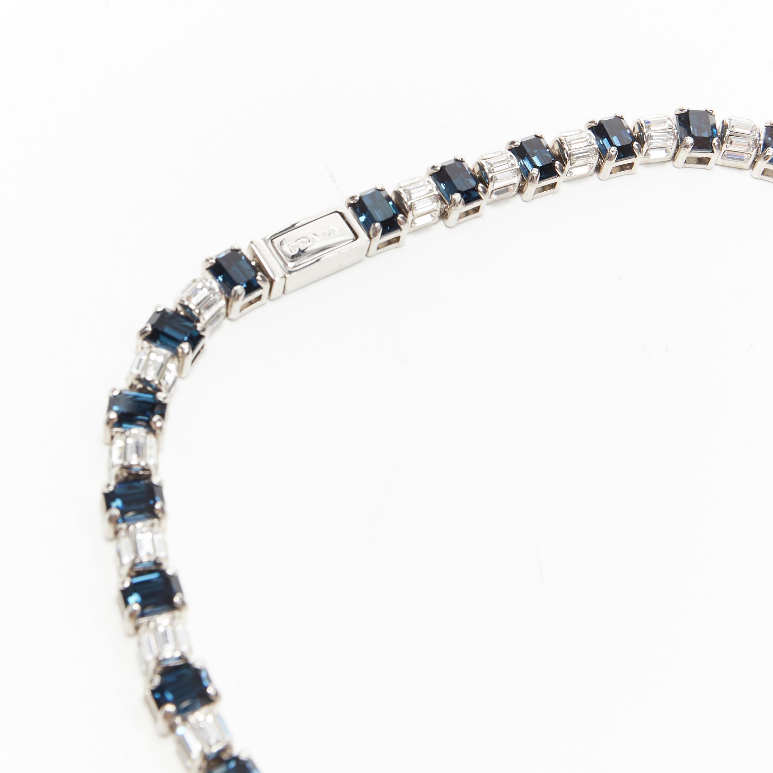 new PRADA clear sapphire  topaz blue crystal rhinestone baguette short necklace 1