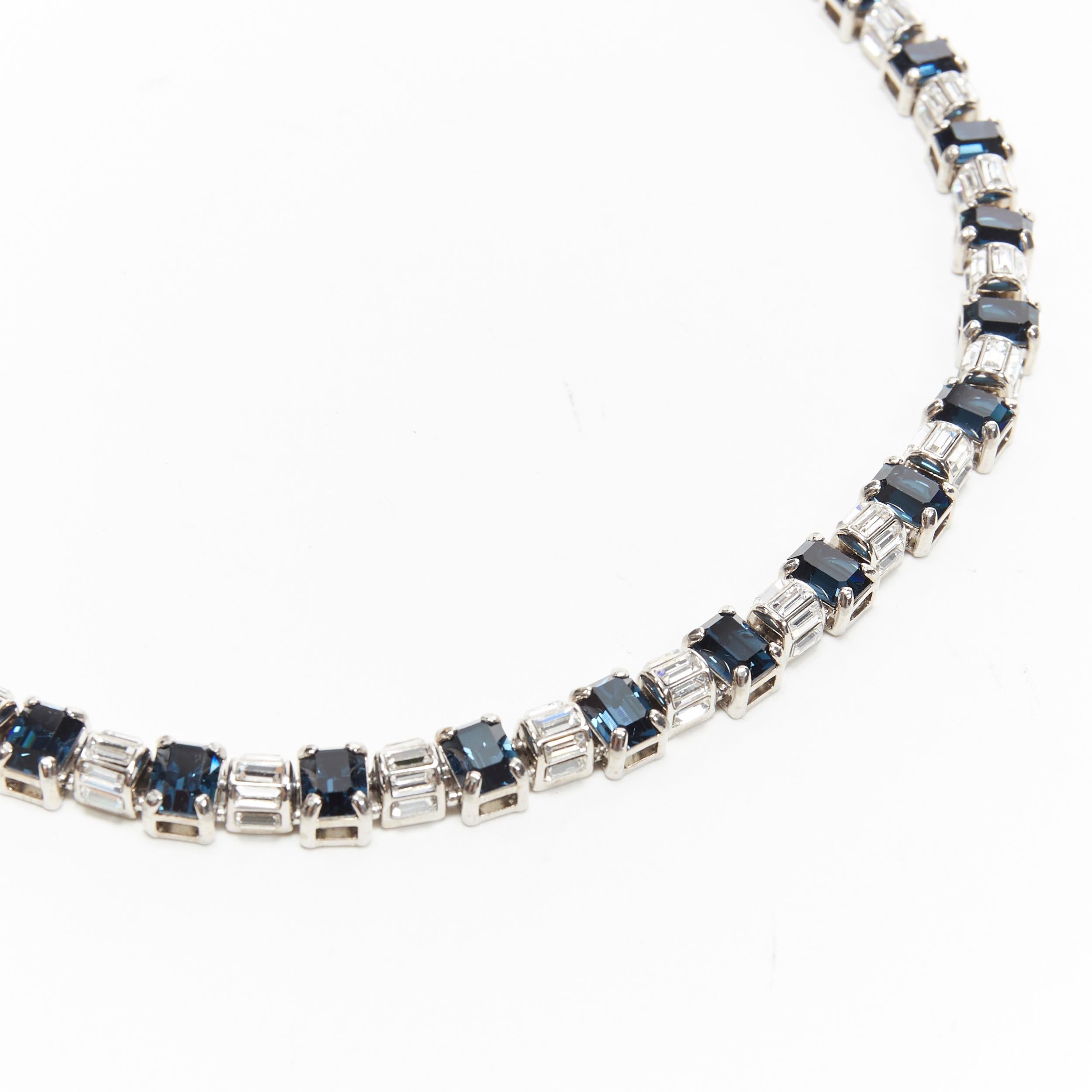 new PRADA clear sapphire  topaz blue crystal rhinestone baguette short necklace 2