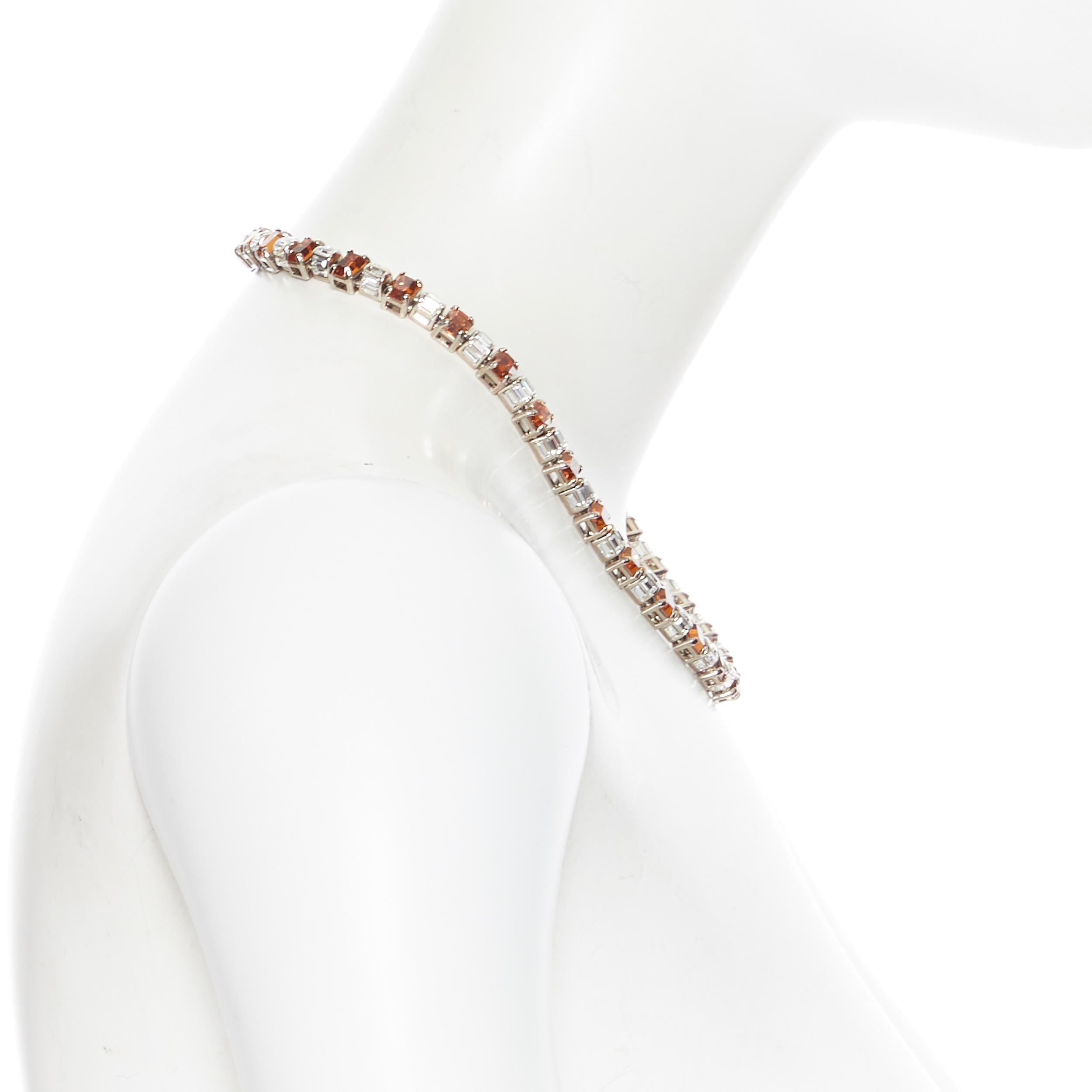 Women's new PRADA clear sapphire topaz orange crystal rhinestone baguette short necklace