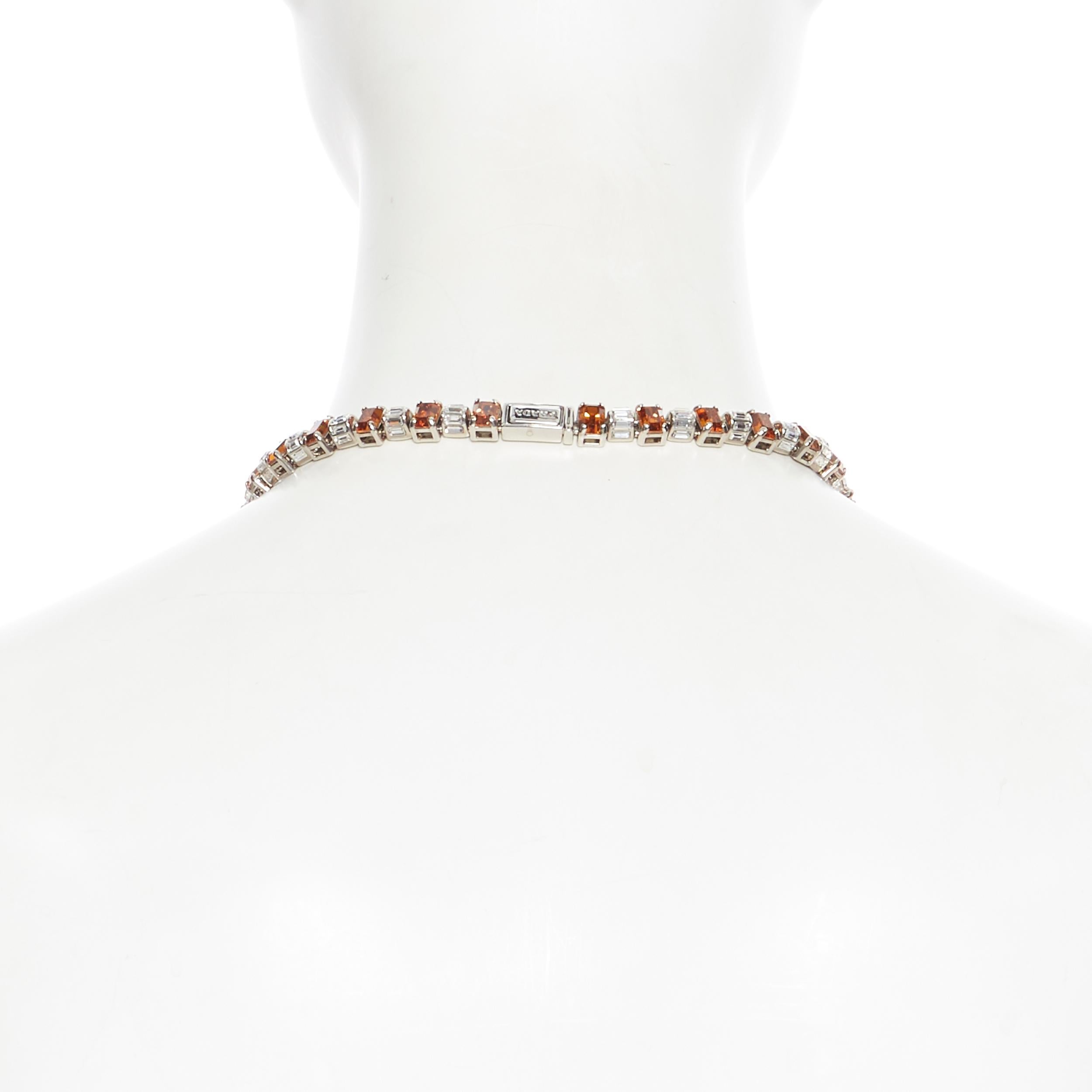 new PRADA clear sapphire topaz orange crystal rhinestone baguette short necklace 1