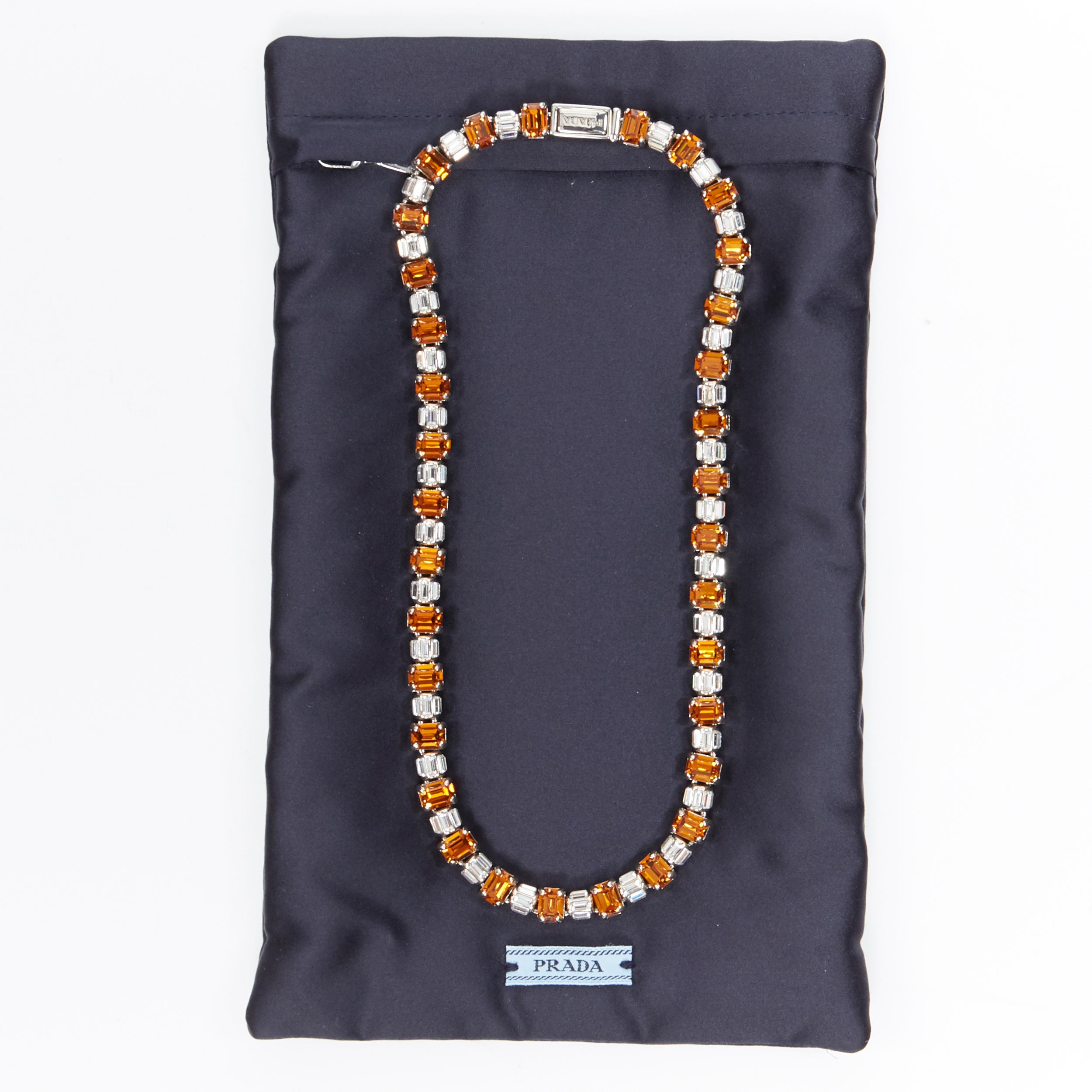 new PRADA clear sapphire topaz orange crystal rhinestone baguette short necklace 2