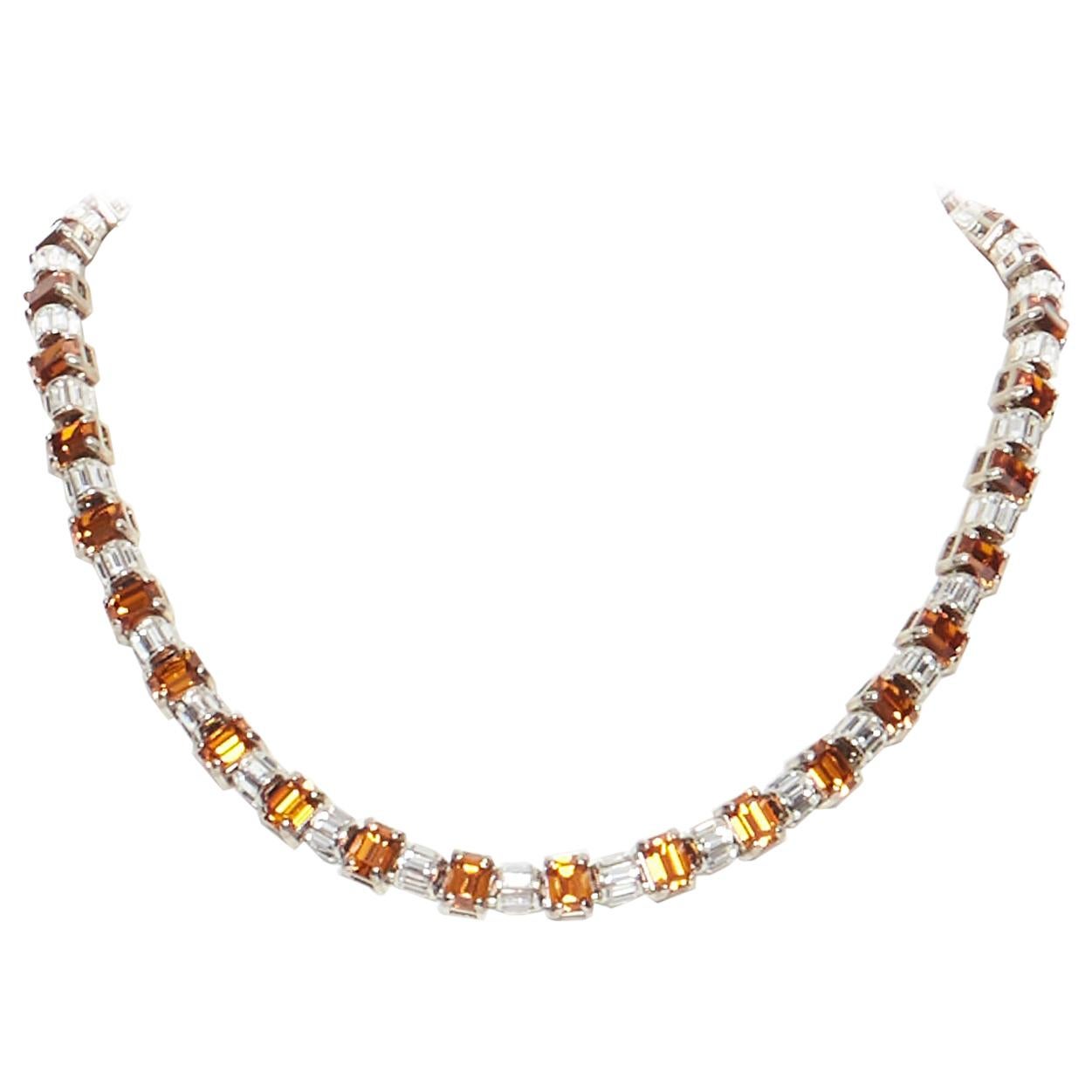 new PRADA clear sapphire topaz orange crystal rhinestone baguette short necklace