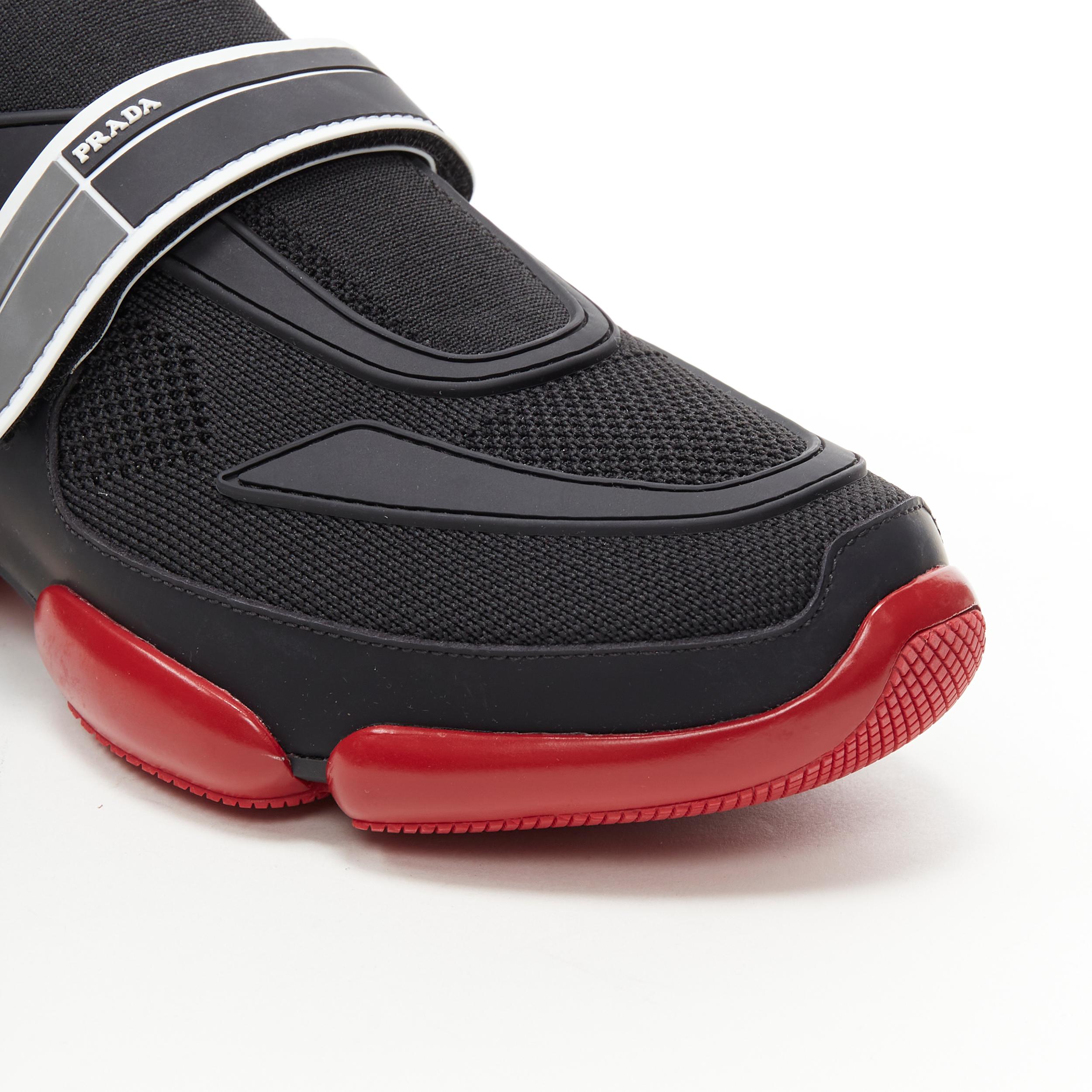 Men's new PRADA Cloudbust black red logo rubber strapped low top sneakers UK7 US8 EU41