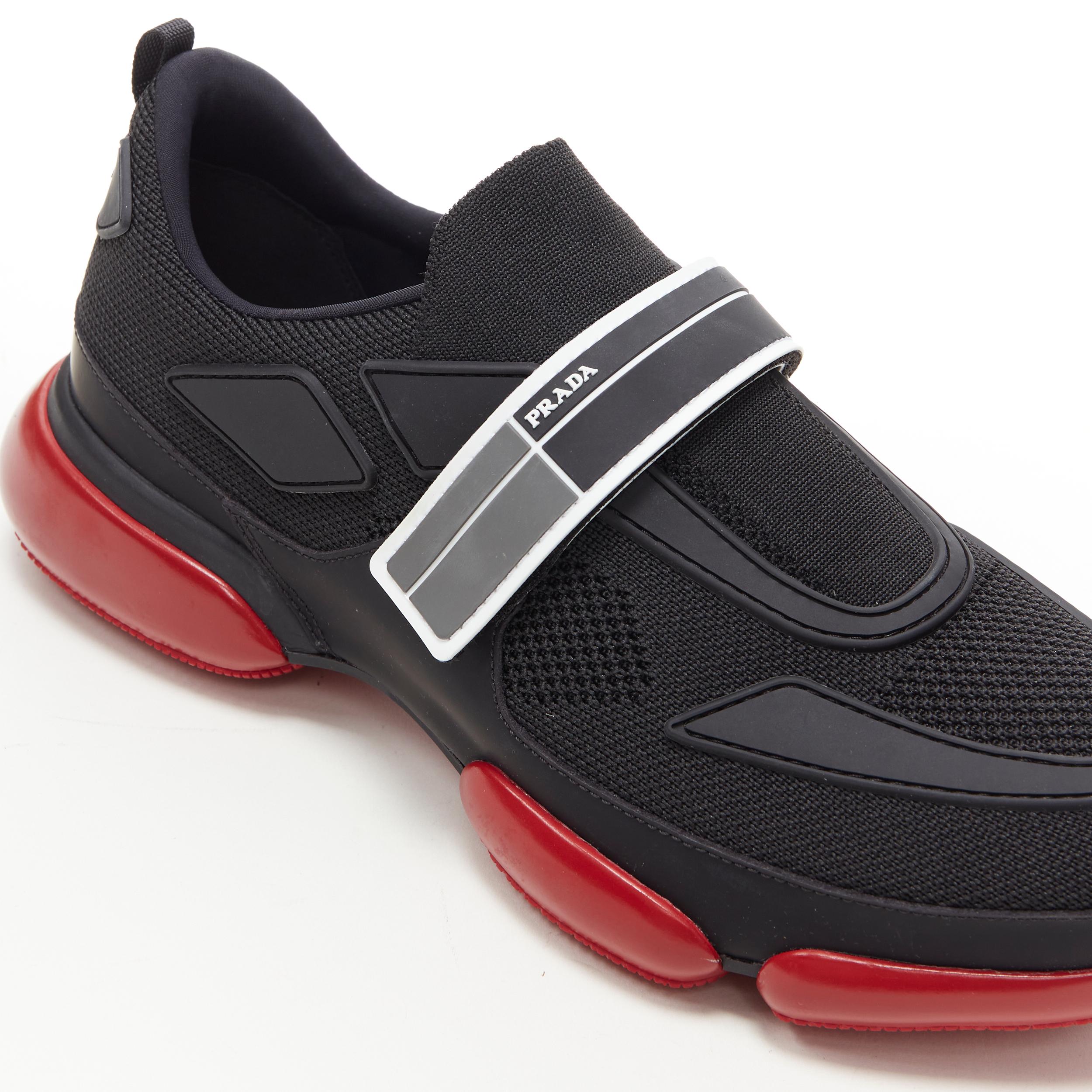 Baskets basses PRADA Cloudbust noires et rouges avec logo en caoutchouc, neuves, taille UK 7,5 US 8,5 1