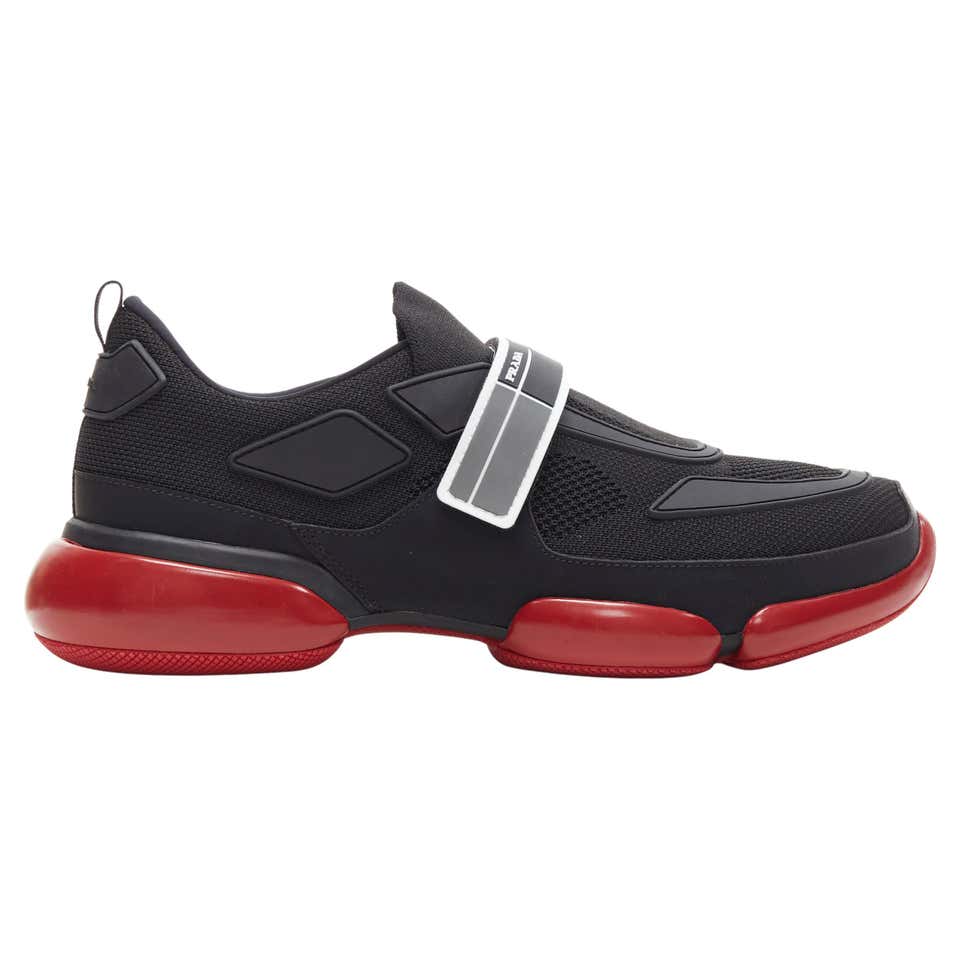 new PRADA Cloudbust black red logo rubber strapped low top sneakers UK7