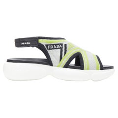 new PRADA Cloudbust green silver sock knit sports strap chunky clog sandal EU38