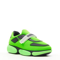 new PRADA Cloudbust neon green black logo strap low top sneakers EU36