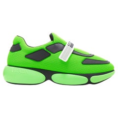 new PRADA Cloudbust neon green black logo strap low top sneakers EU36