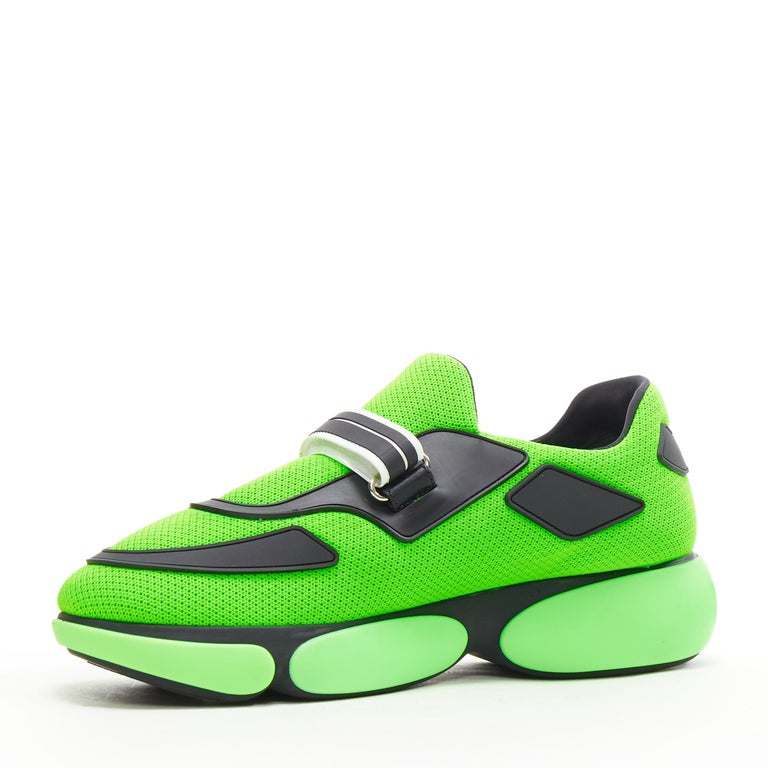 new PRADA Cloudbust neon green black logo strap low top sneakers EU38 For  Sale at 1stDibs