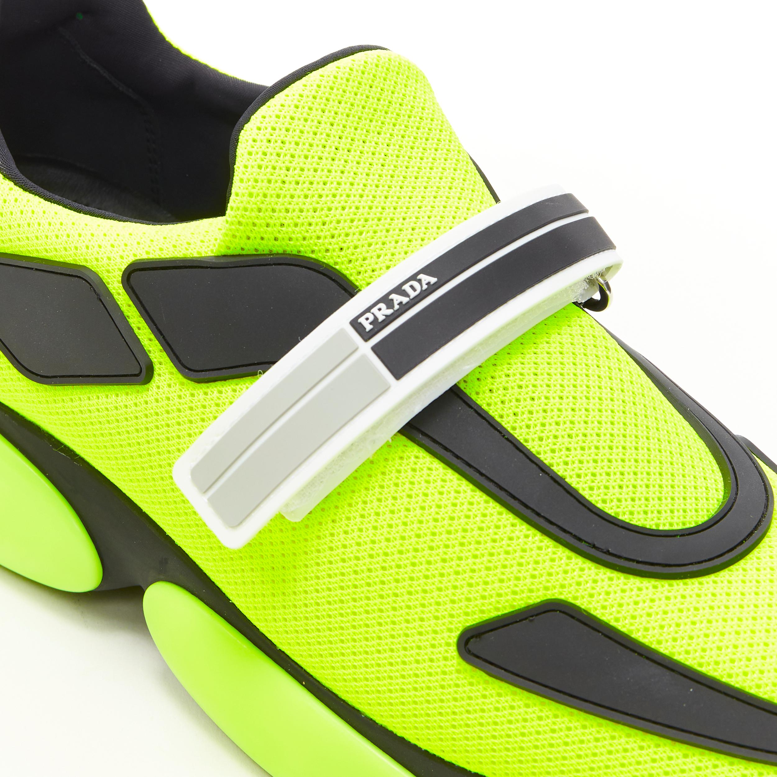 Women's new PRADA Cloudbust neon yellow black logo strap low top sneakers EU36 US6
