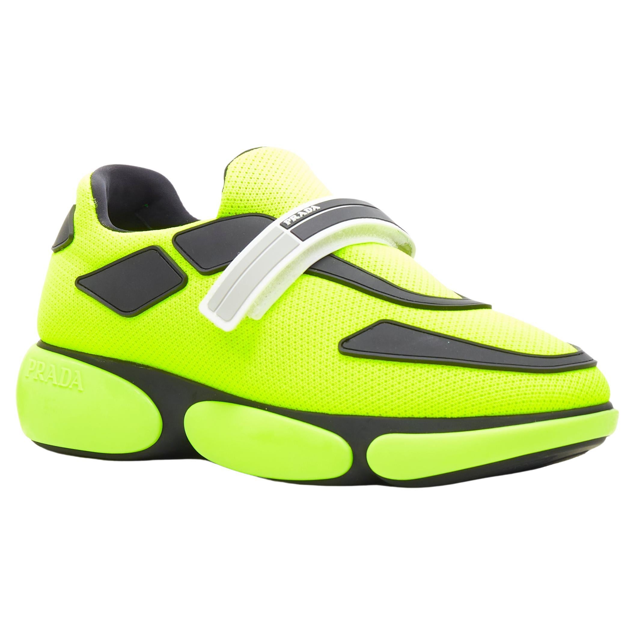 new PRADA Cloudbust neon yellow black logo strap low top sneakers EU36 US6