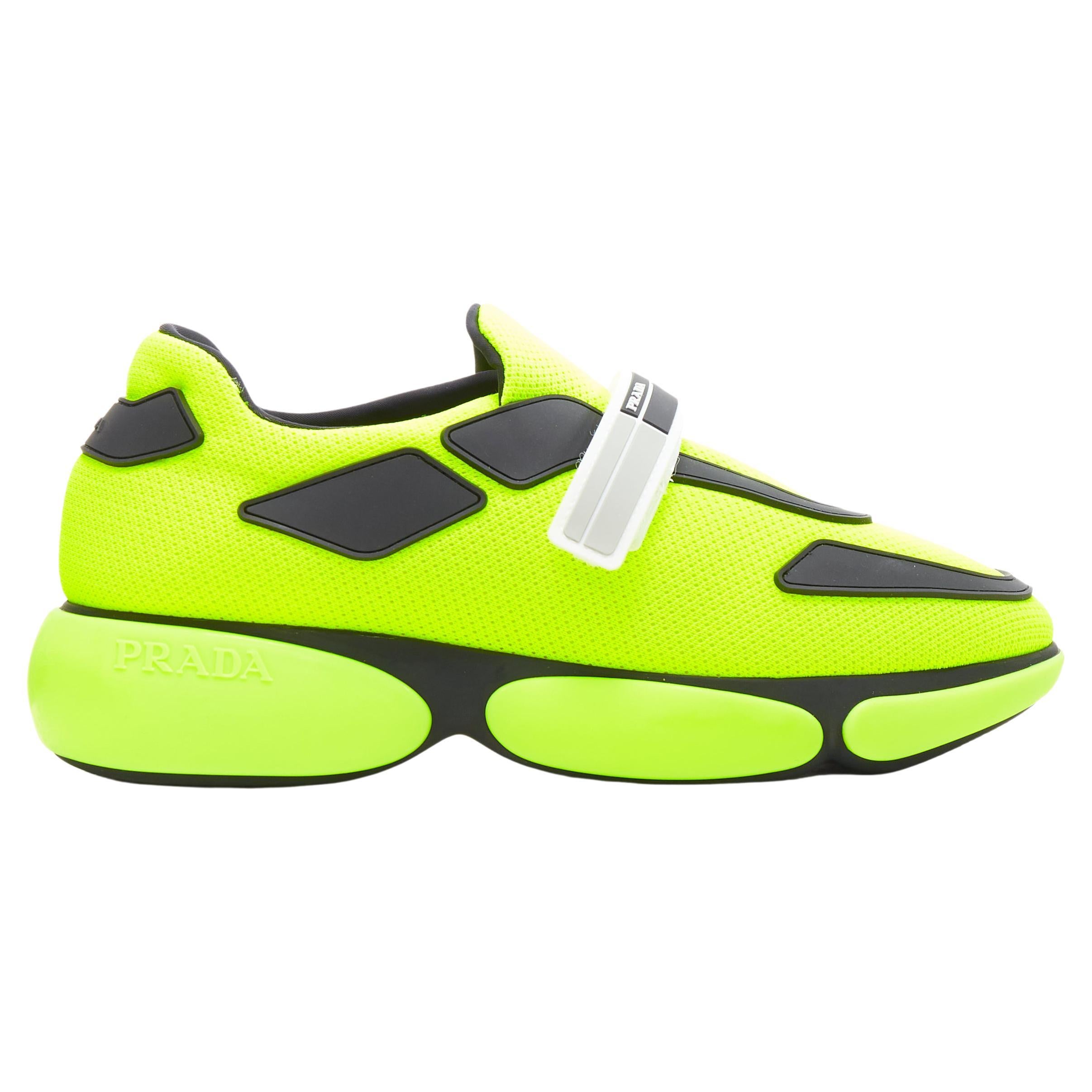 new PRADA Cloudbust neon yellow black logo strap low top sneakers  at  1stDibs | prada lime green sneakers