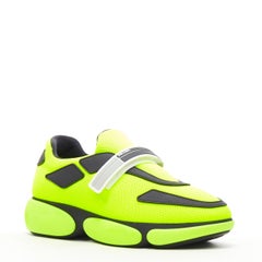 new PRADA Cloudbust neon yellow black logo strap low top sneakers EU38