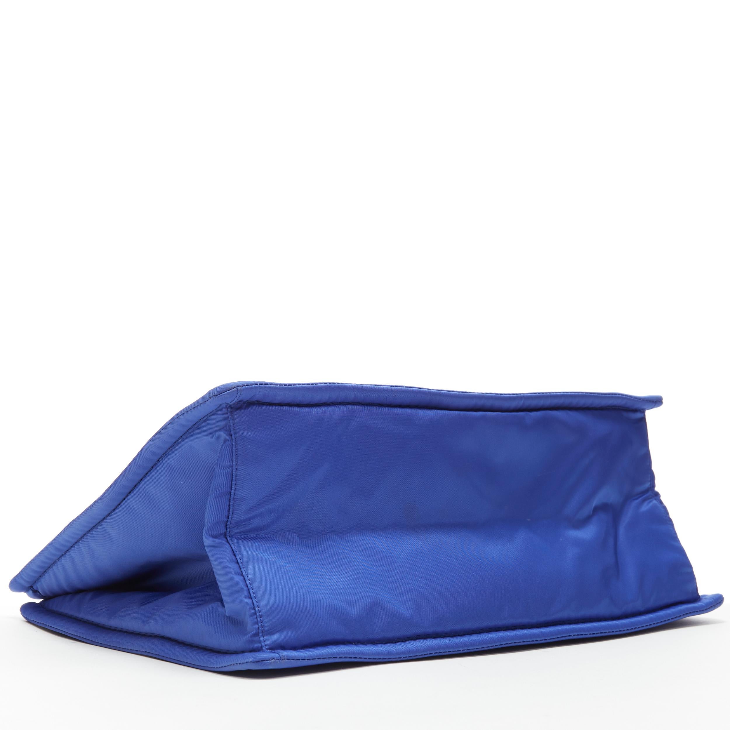 Blue new PRADA cobalt blue Tessuto Nylon overstitch triangle logo gold chain tote bag