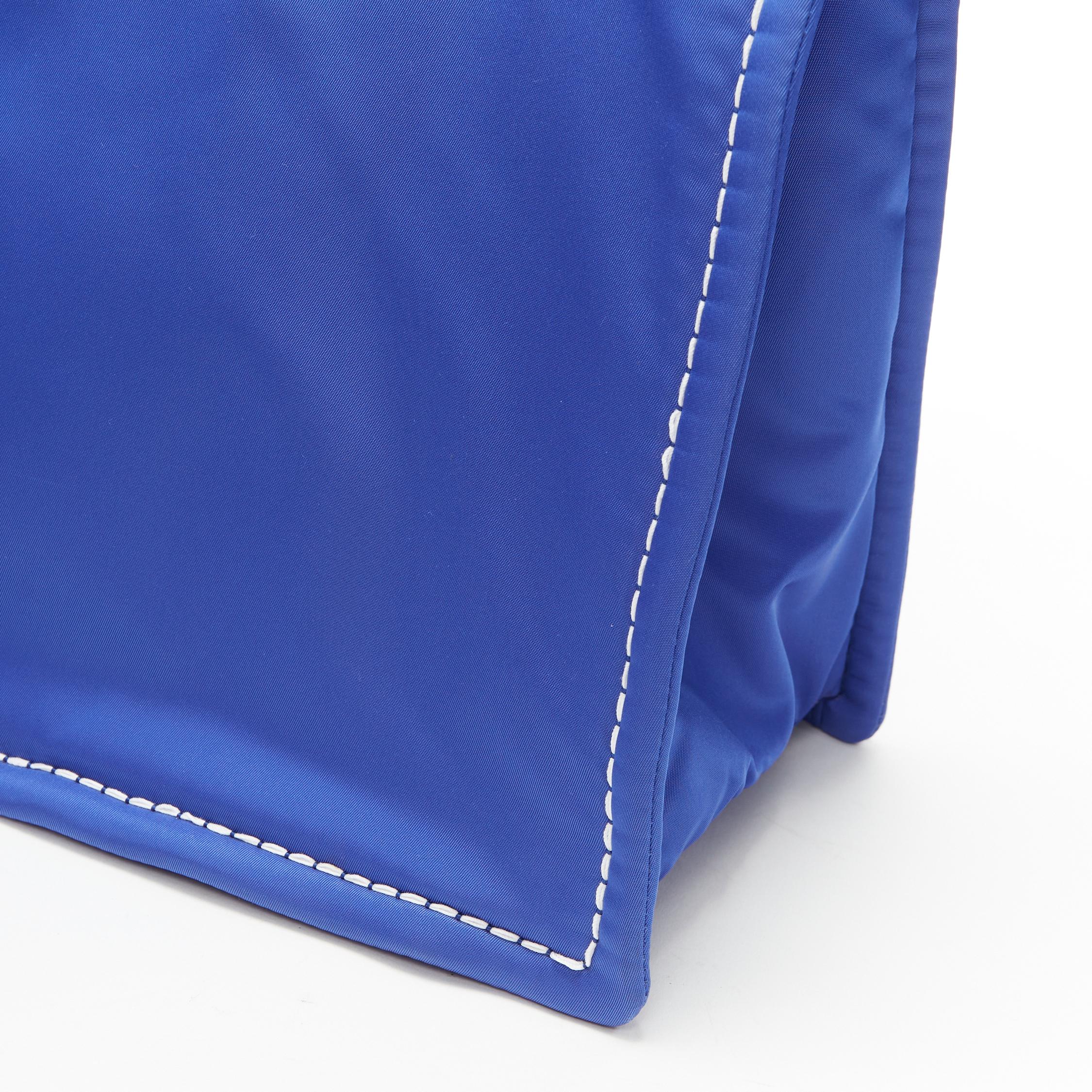 new PRADA cobalt blue Tessuto Nylon overstitch triangle logo gold chain tote bag 1