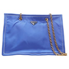 new PRADA cobalt blue Tessuto Nylon overstitch triangle logo gold chain tote bag