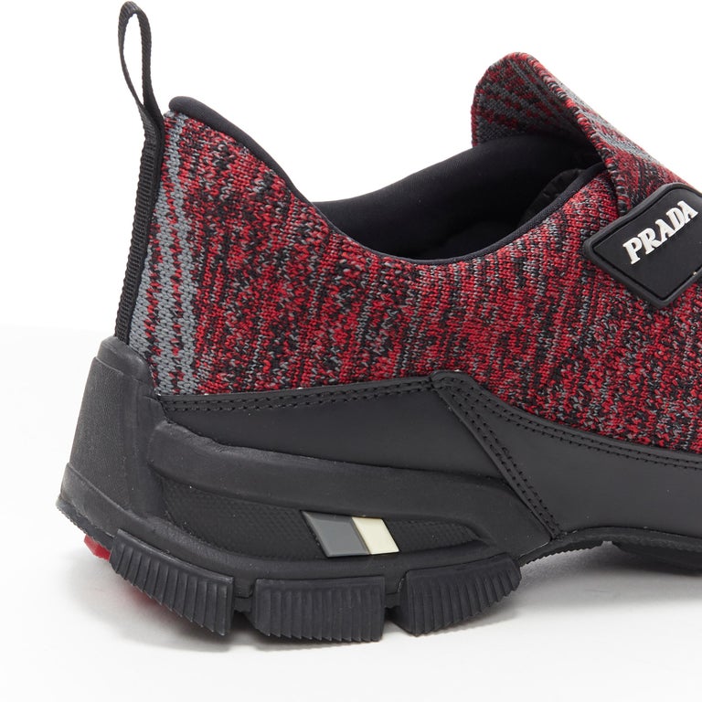new PRADA Crossection Knit Low red black sock low runner sneakers UK6 US7  EU39 For Sale at 1stDibs