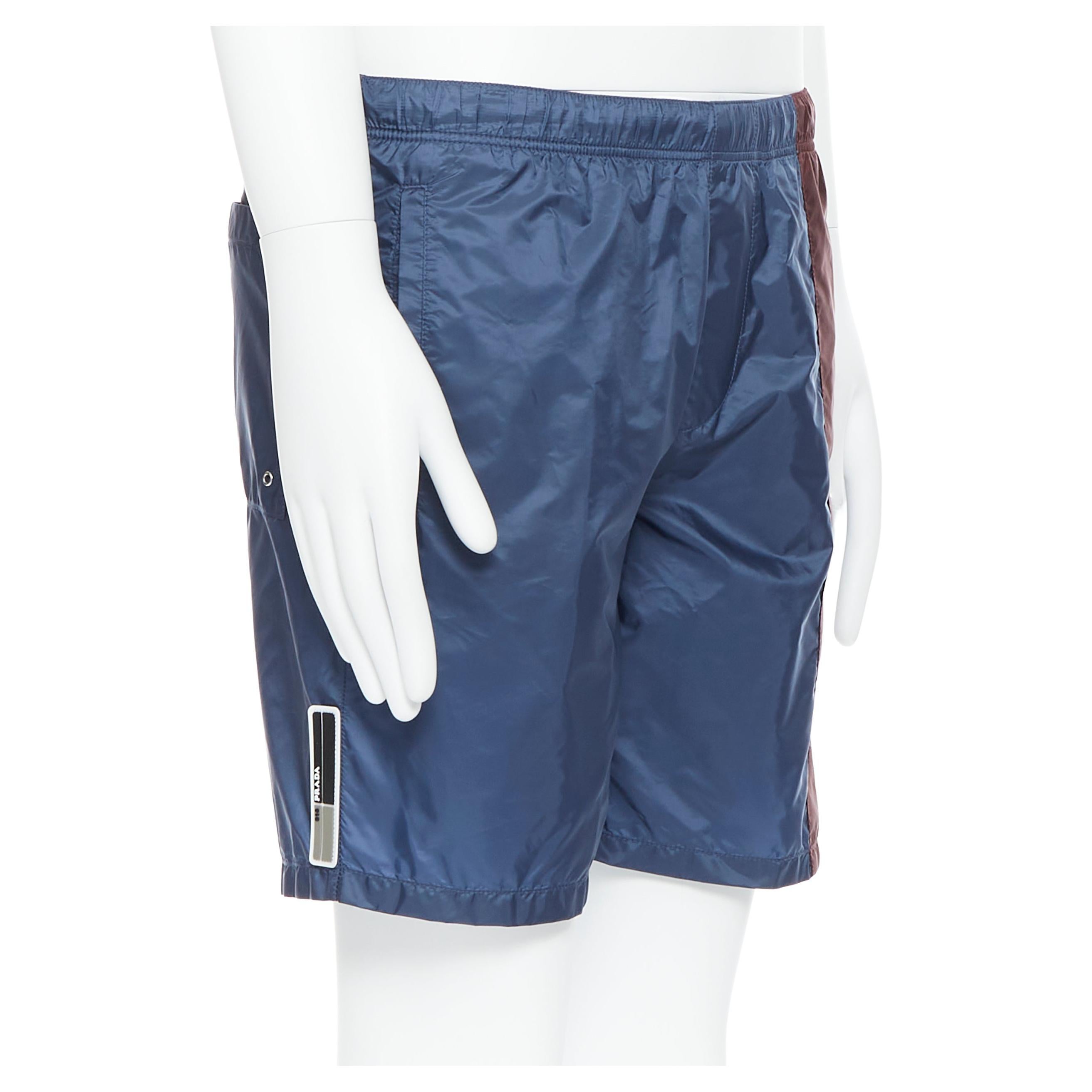 new PRADA dark blue burgundy stripe rubber logo swim shorts trunks IT44 XS
