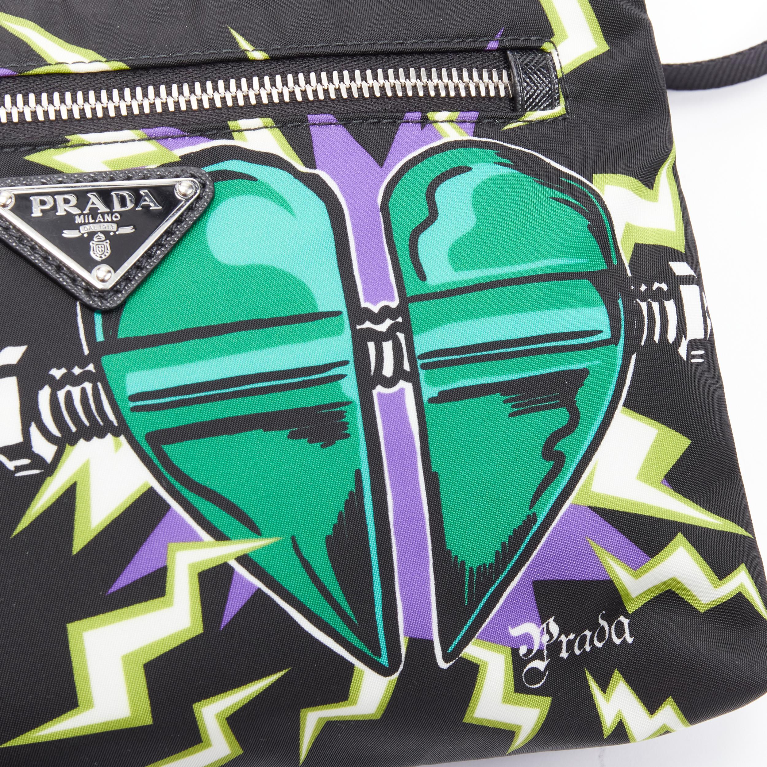 Black new PRADA Frankenstein Heart Tessuto black nylon logo dual pouch crossbody bag