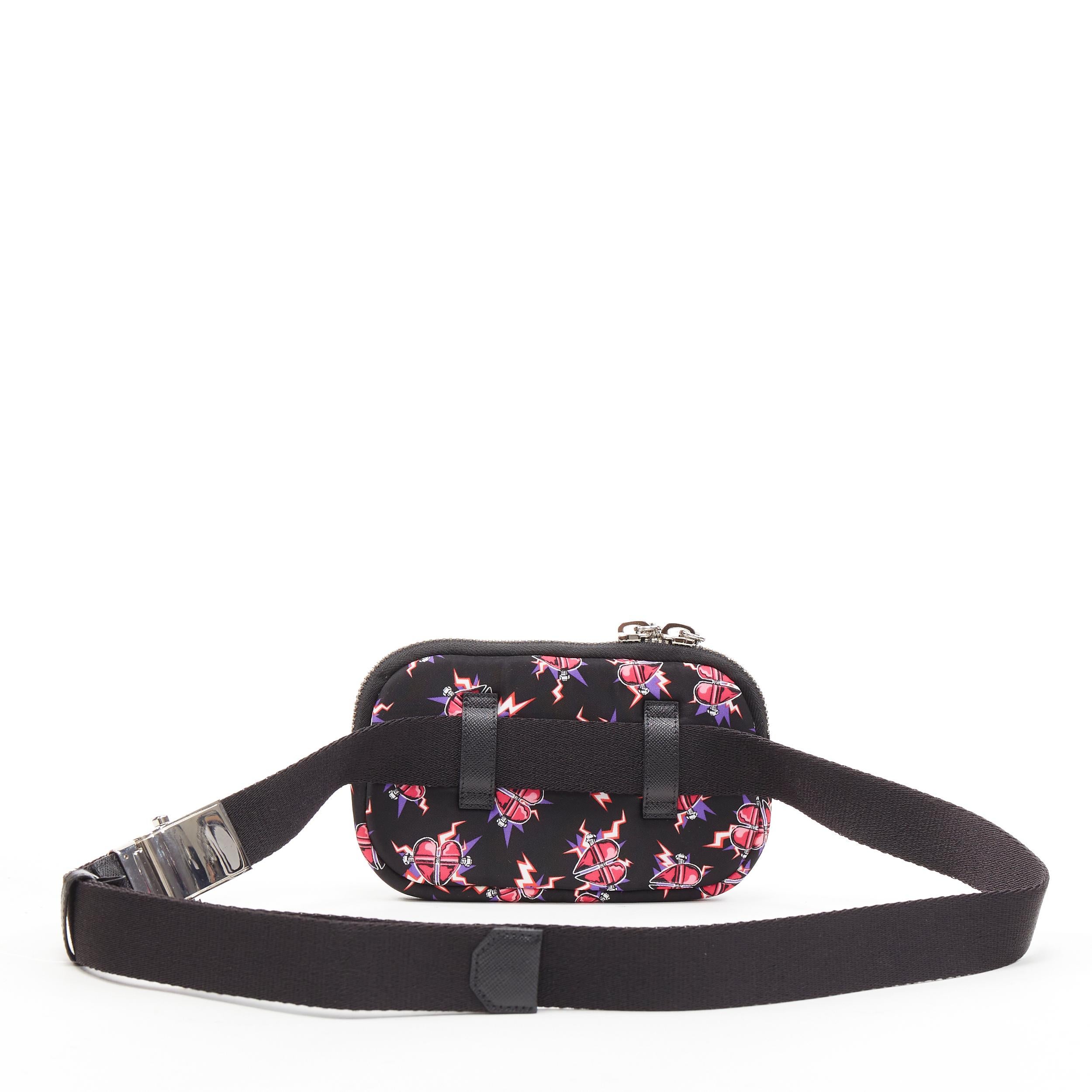 new PRADA Frankenstein pink micro heart triangle logo zip pouch bag nylon belt Reference: TGAS/B00308 
Brand: Prada 
Designer: Miuccia Prada 
Collection: Fall Winter 2019 
Material: Unknown 
Color: Black 
Pattern: Other 
Closure: Zip 
Extra Detail: