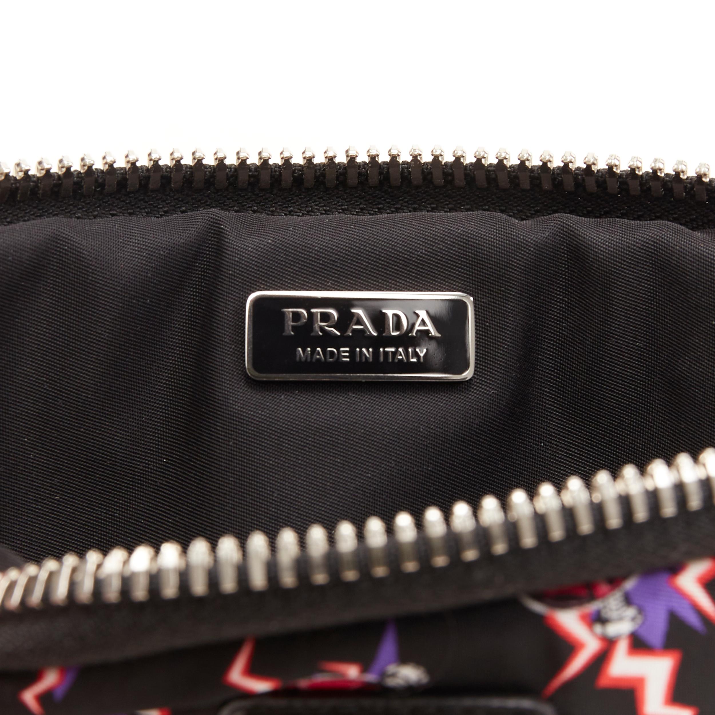 Black new PRADA Frankenstein pink micro heart triangle logo zip pouch bag nylon belt