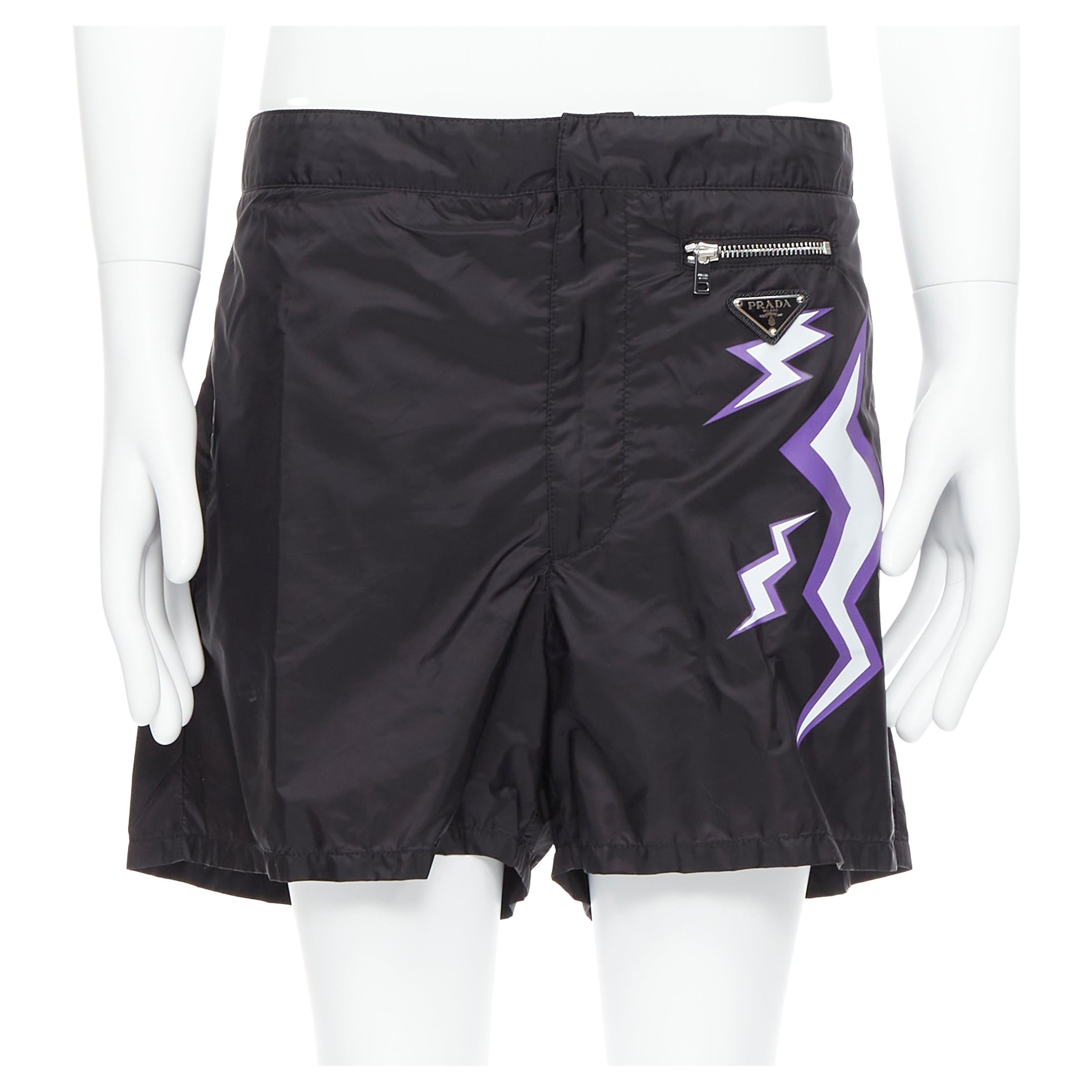 new PRADA Frankenstein Thunder Bolt black nylon triangle logo swim shorts  IT56 For Sale at 1stDibs | prada swim trunks