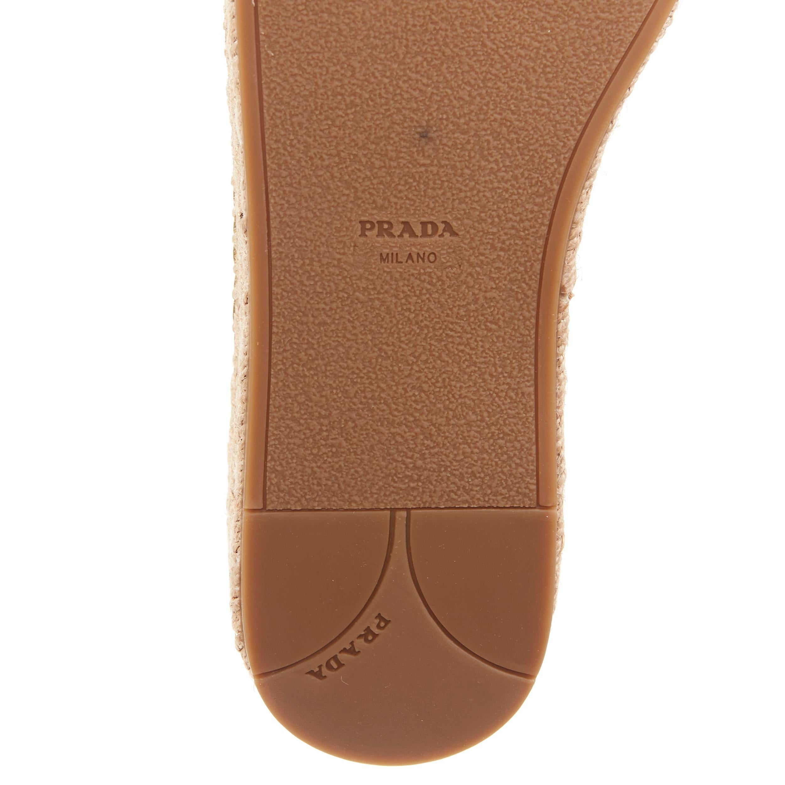 new PRADA gold leather logo peep toe jute platform espadrille shoe EU38.5 4
