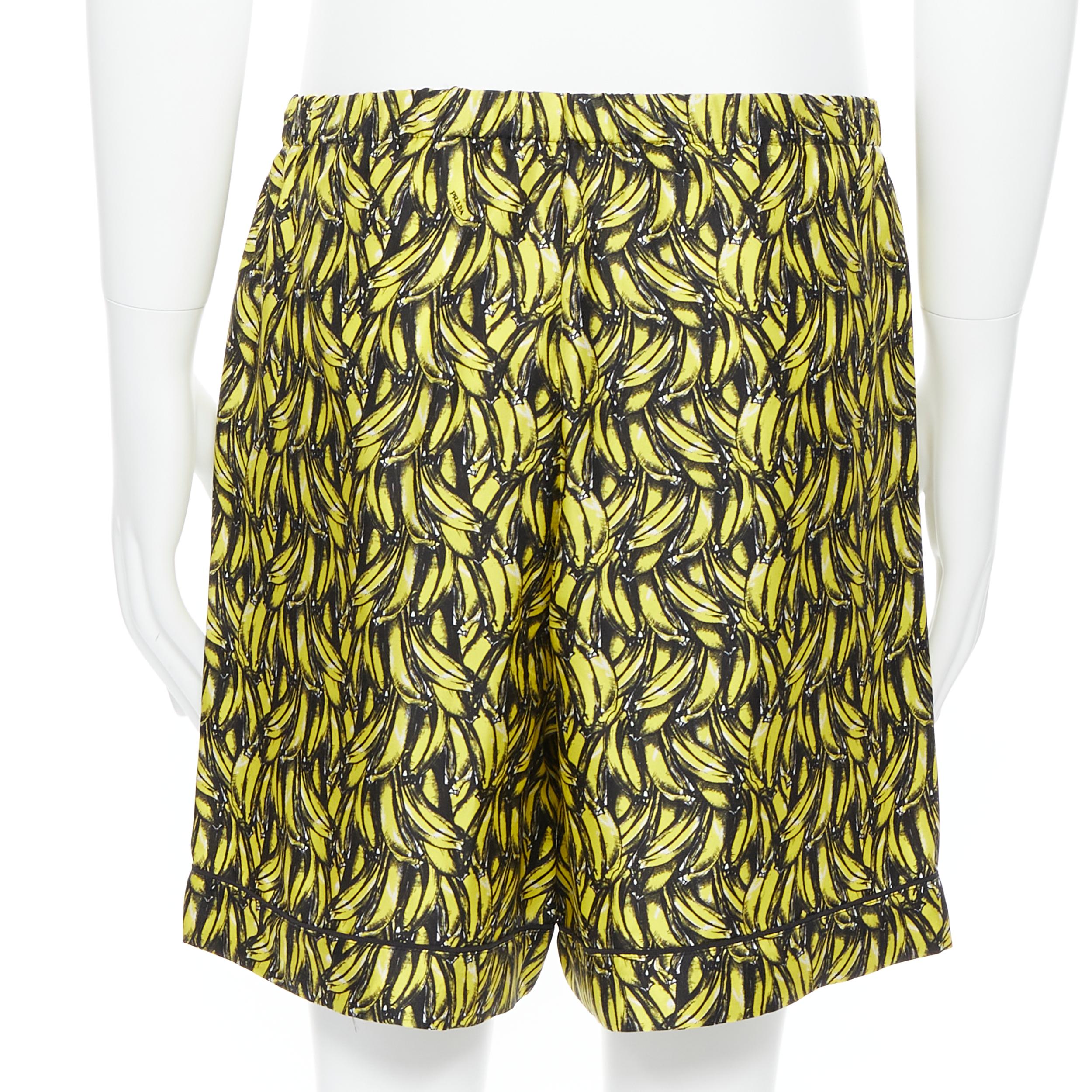 Beige new PRADA iconic banana print 100% silk elasticated waist boxer shorts S For Sale