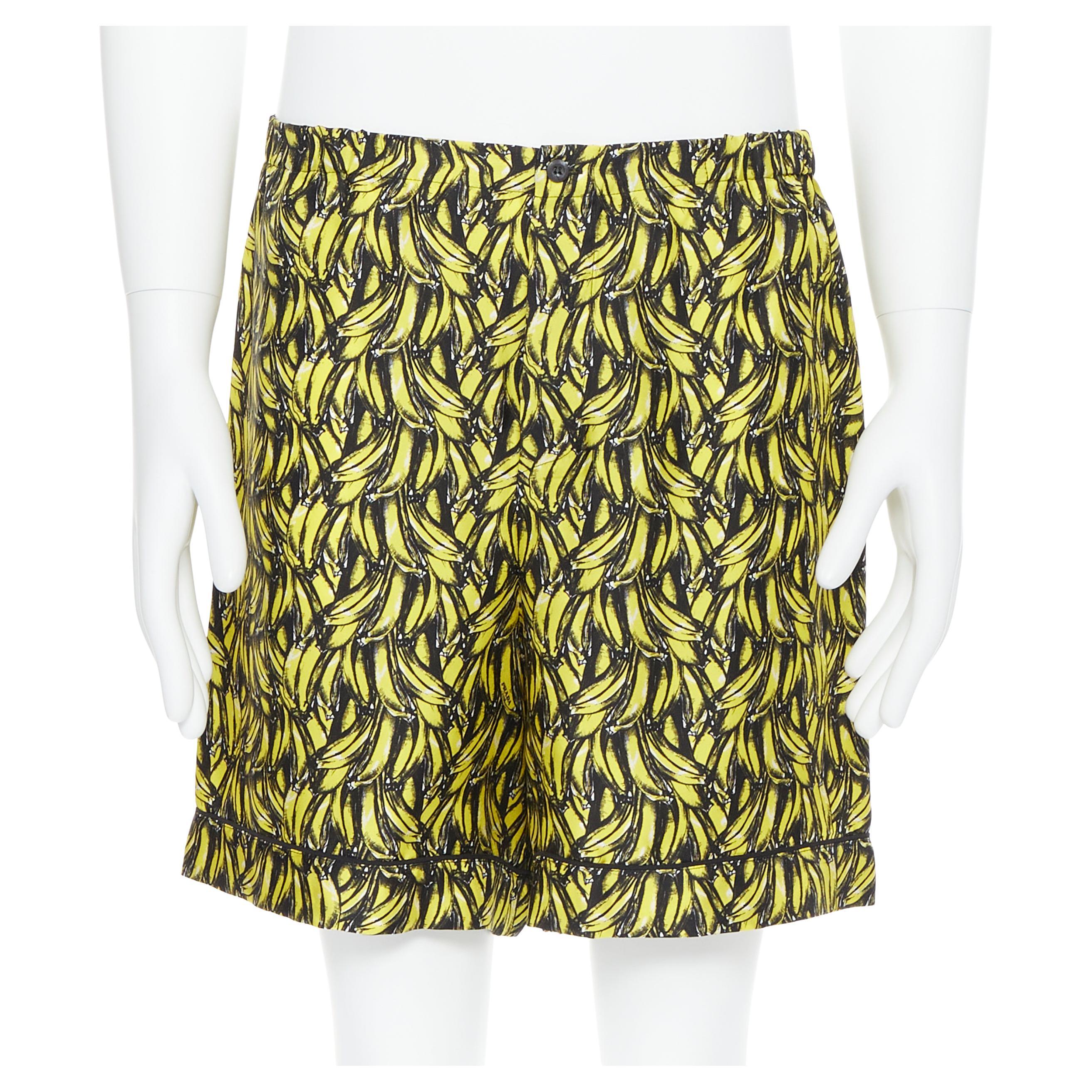 new PRADA iconic banana print 100% silk elasticated waist boxer shorts S