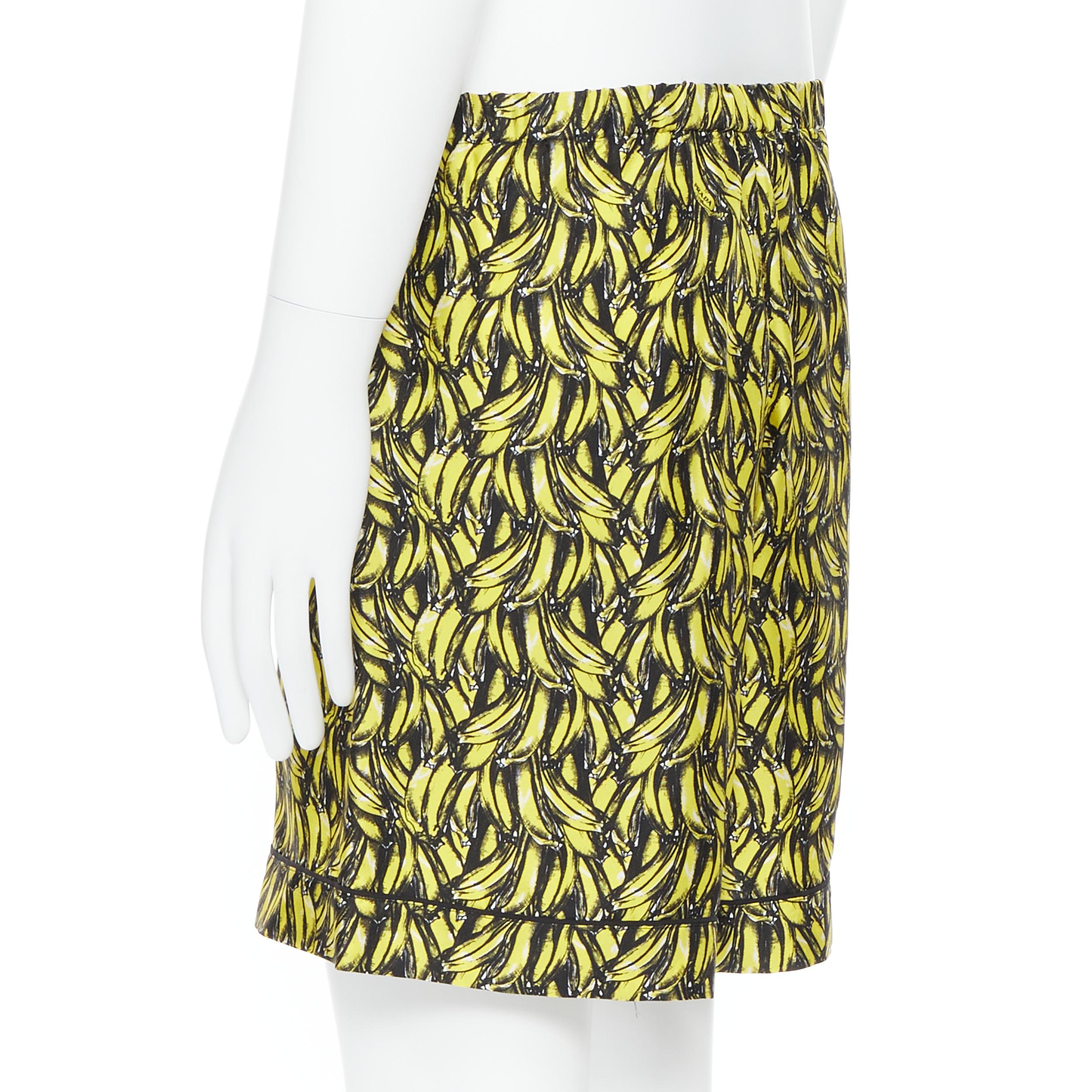 new PRADA iconic banana print 100% silk elasticated waist boxer summer shorts S In New Condition In Hong Kong, NT