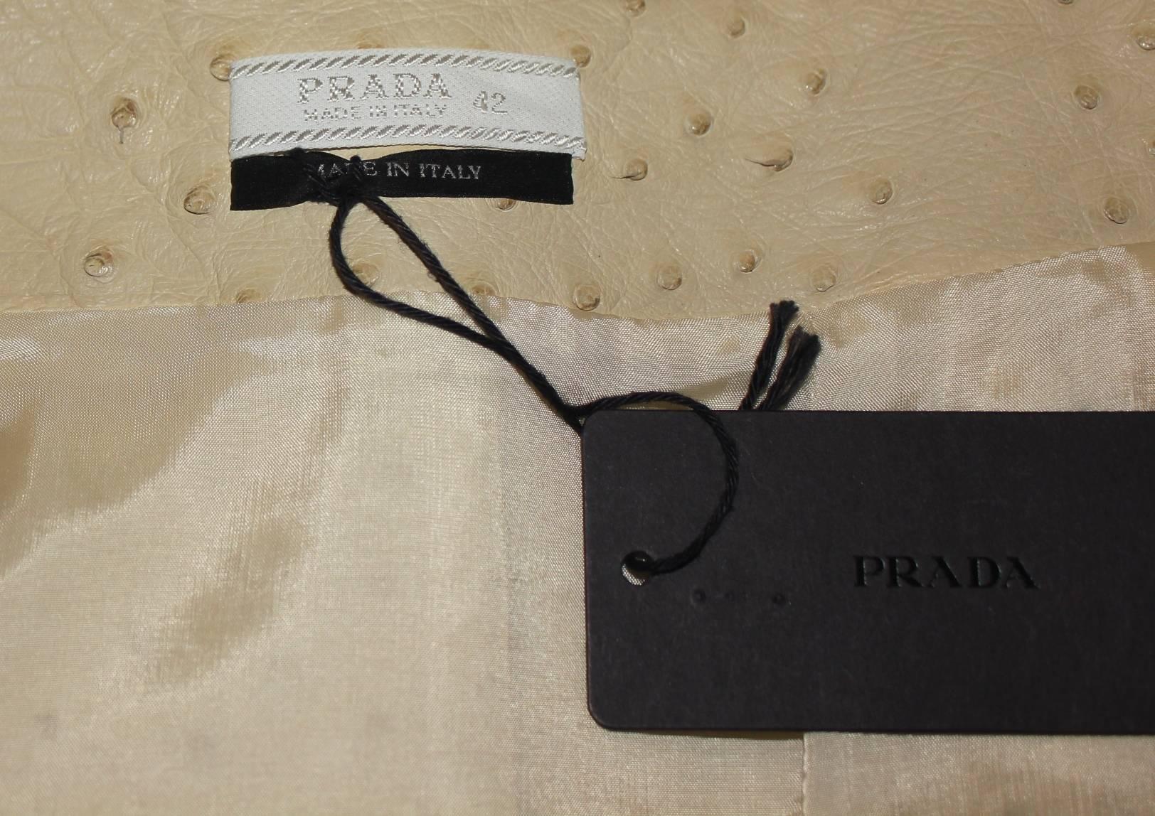 NEW Prada Ivory Exotic Ostrich Skin Skirt For Sale 1