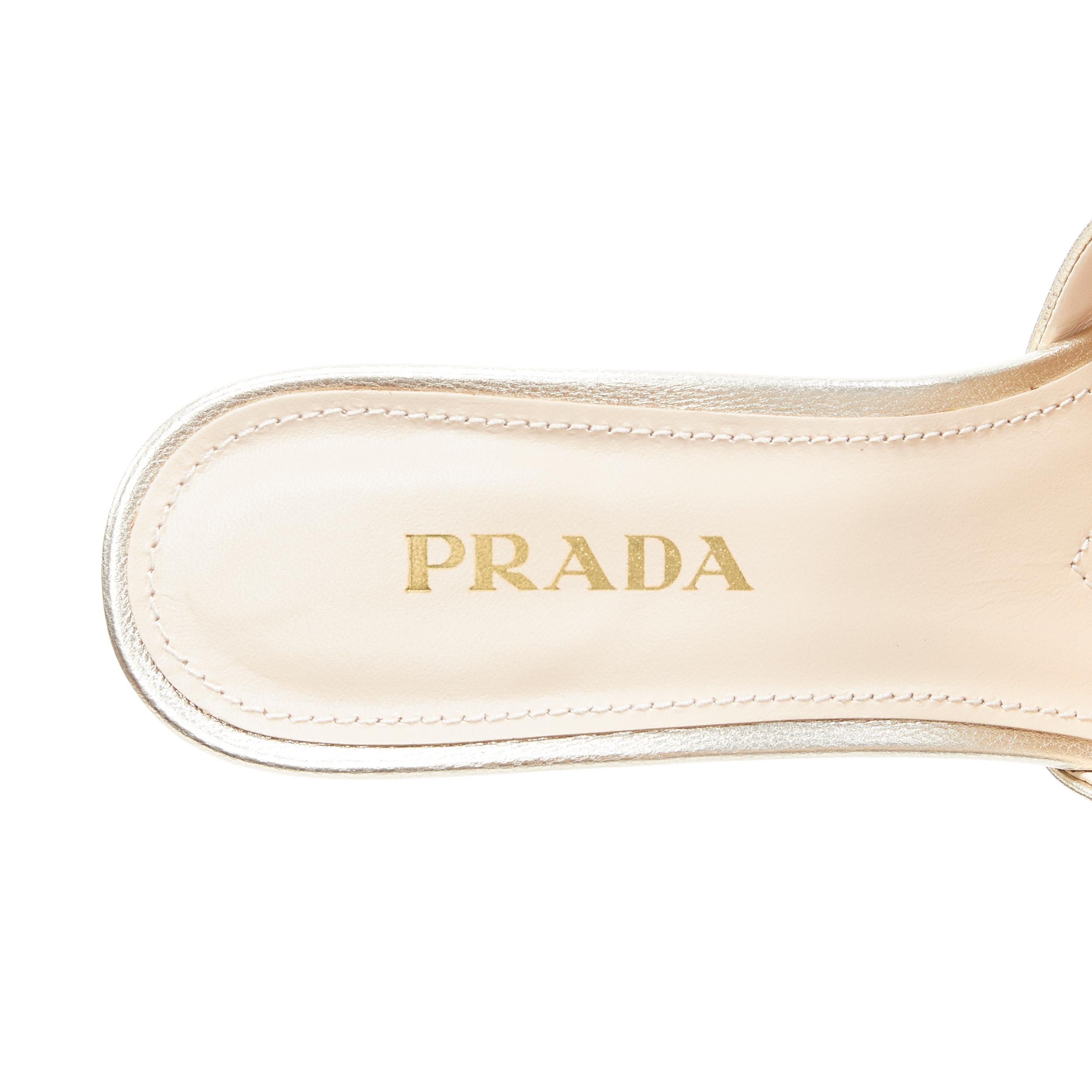 new PRADA light gold silver logo platform block heel mule clog shoes EU37 3