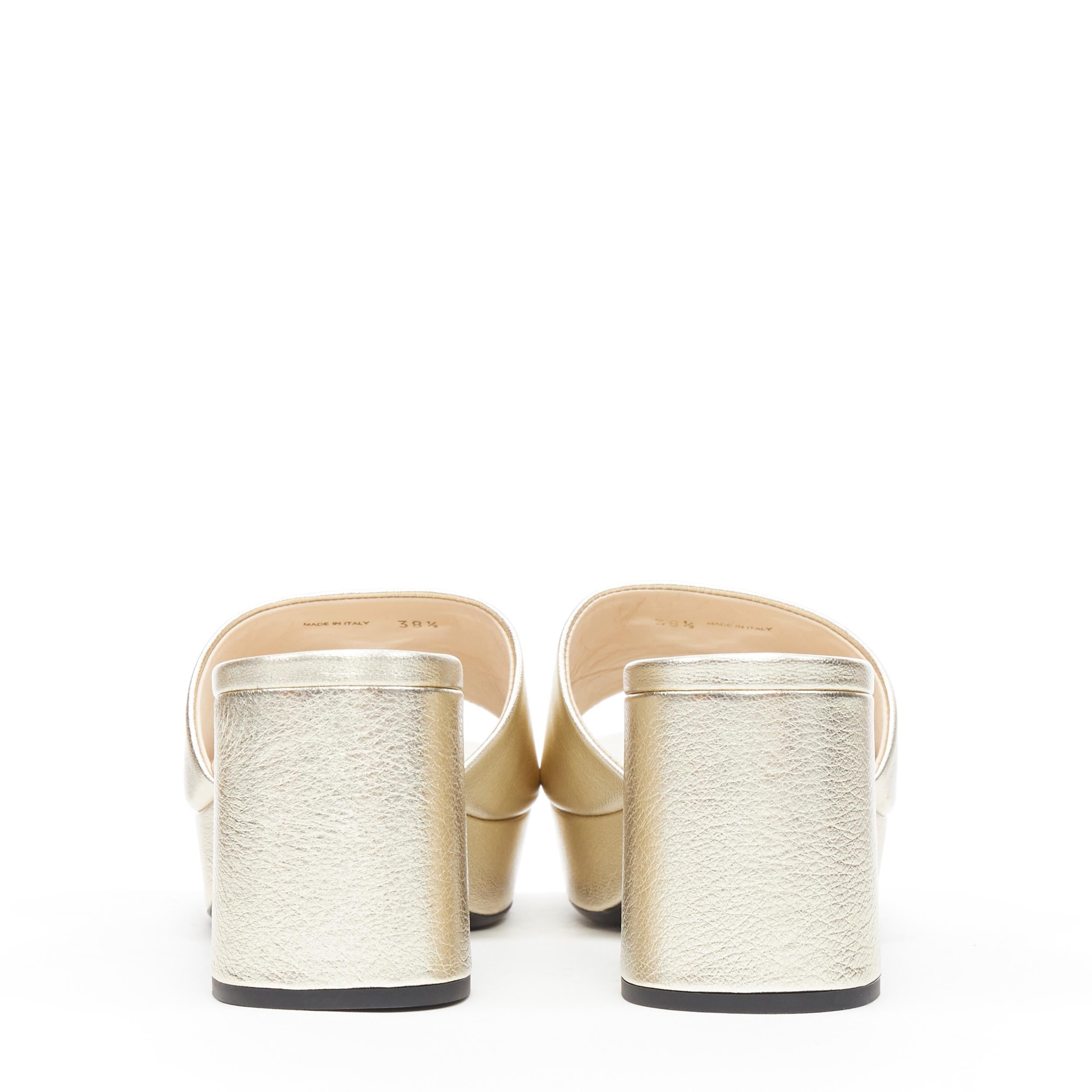 new PRADA light gold silver logo platform block heel mule clog shoes EU37 In New Condition In Hong Kong, NT