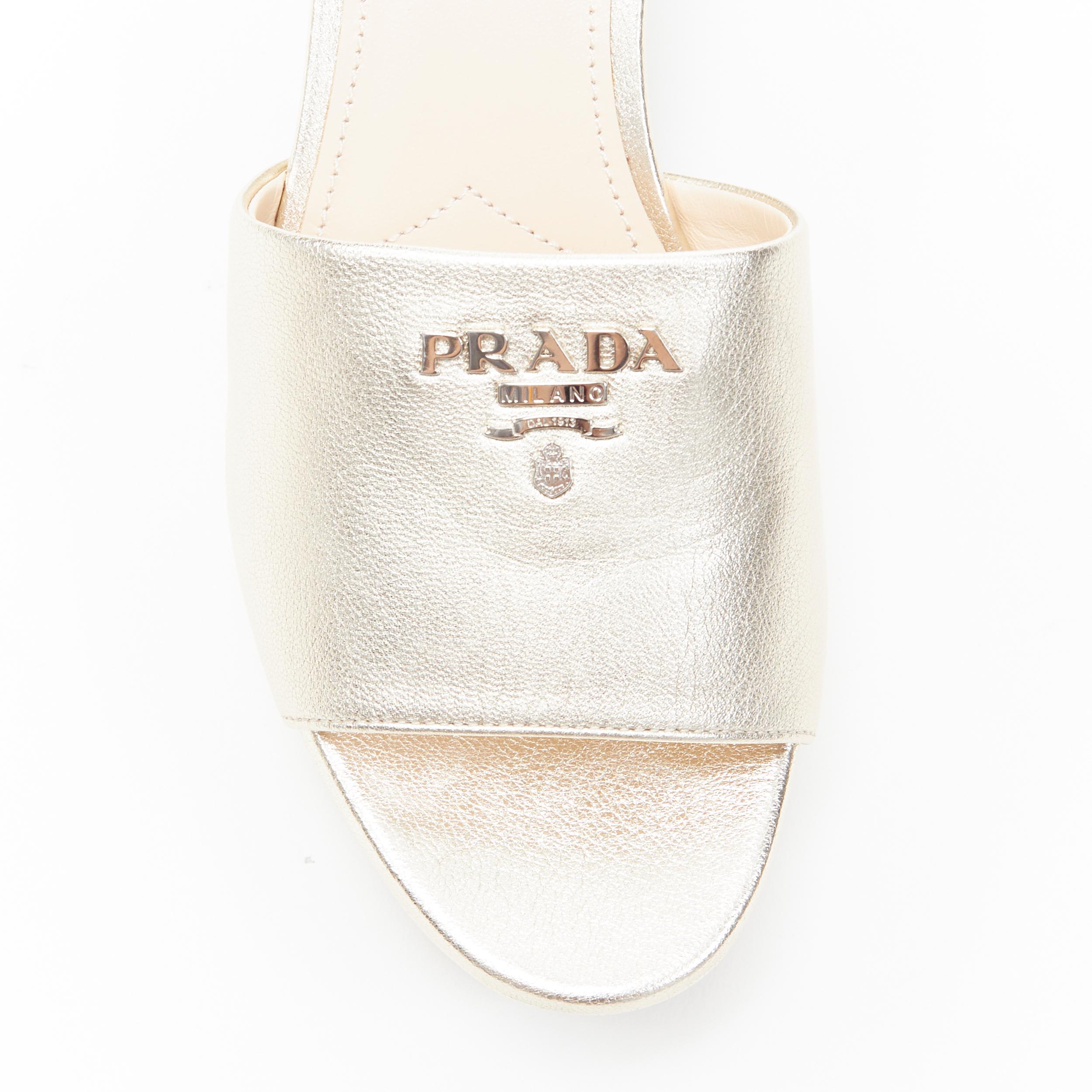 new PRADA light gold silver logo platform block heel mule clog shoes EU37 1